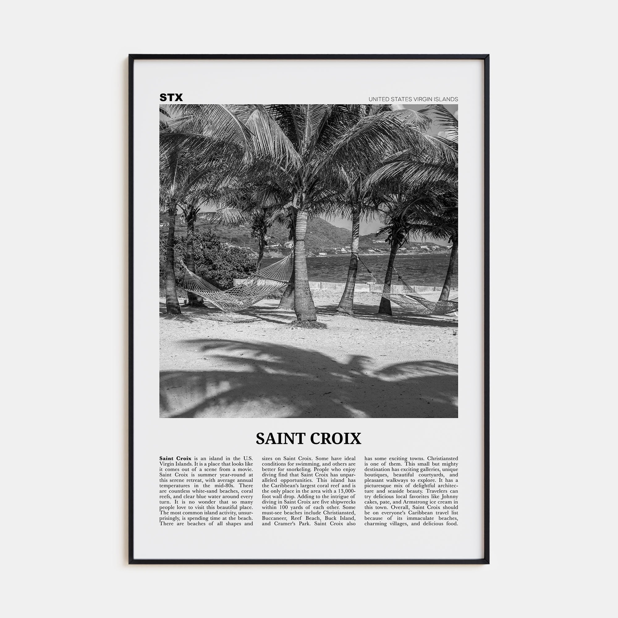 Saint Croix Travel B&W Poster