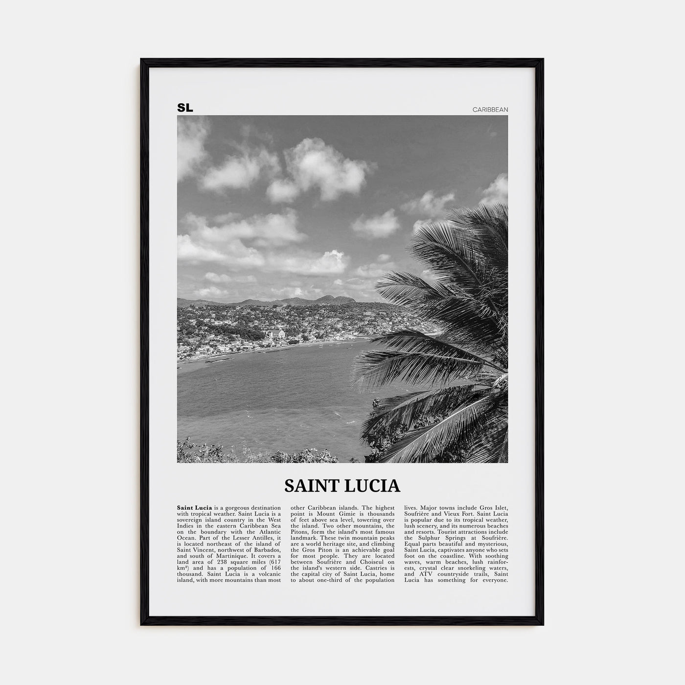 Saint Lucia Travel B&W Poster
