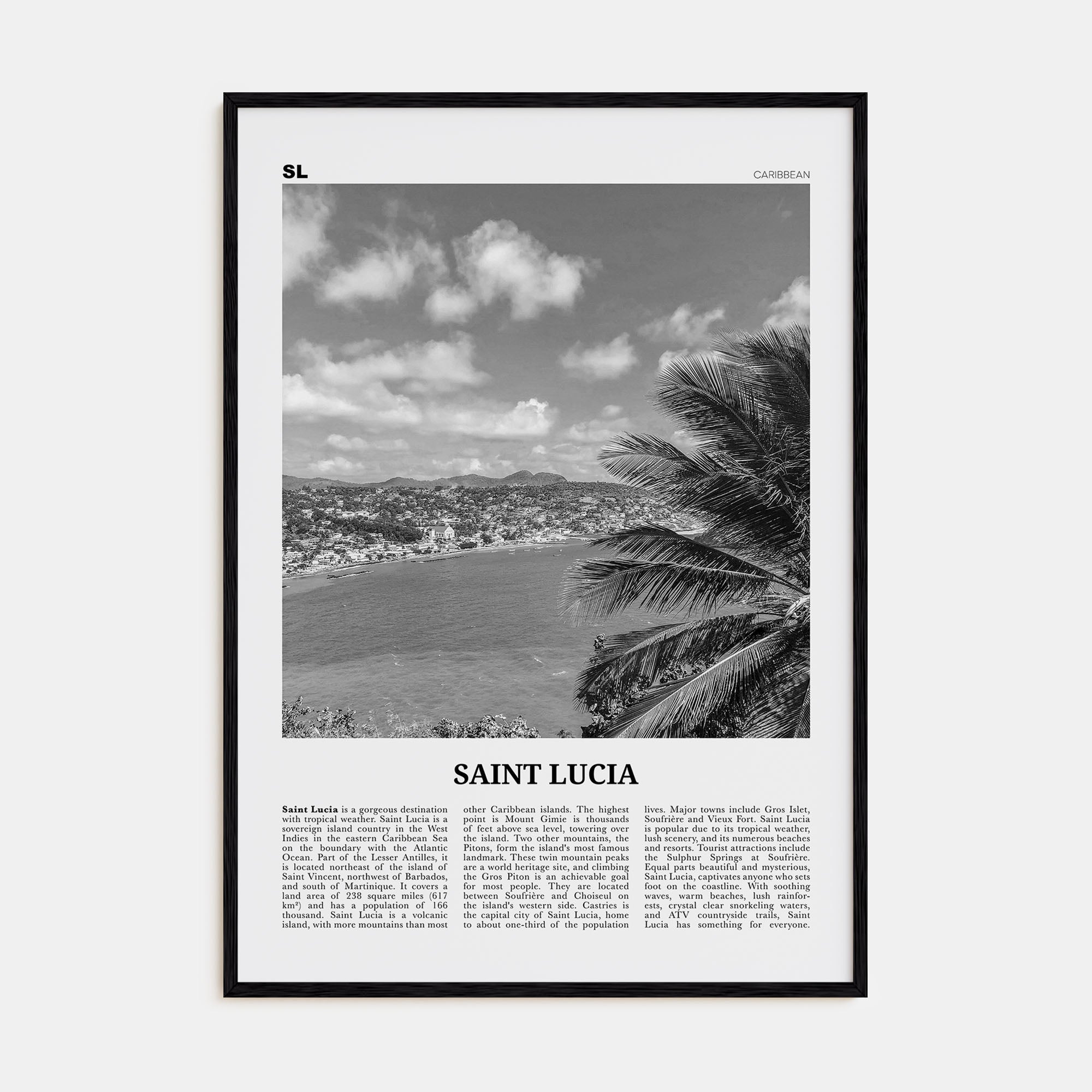 Saint Lucia Travel B&W Poster