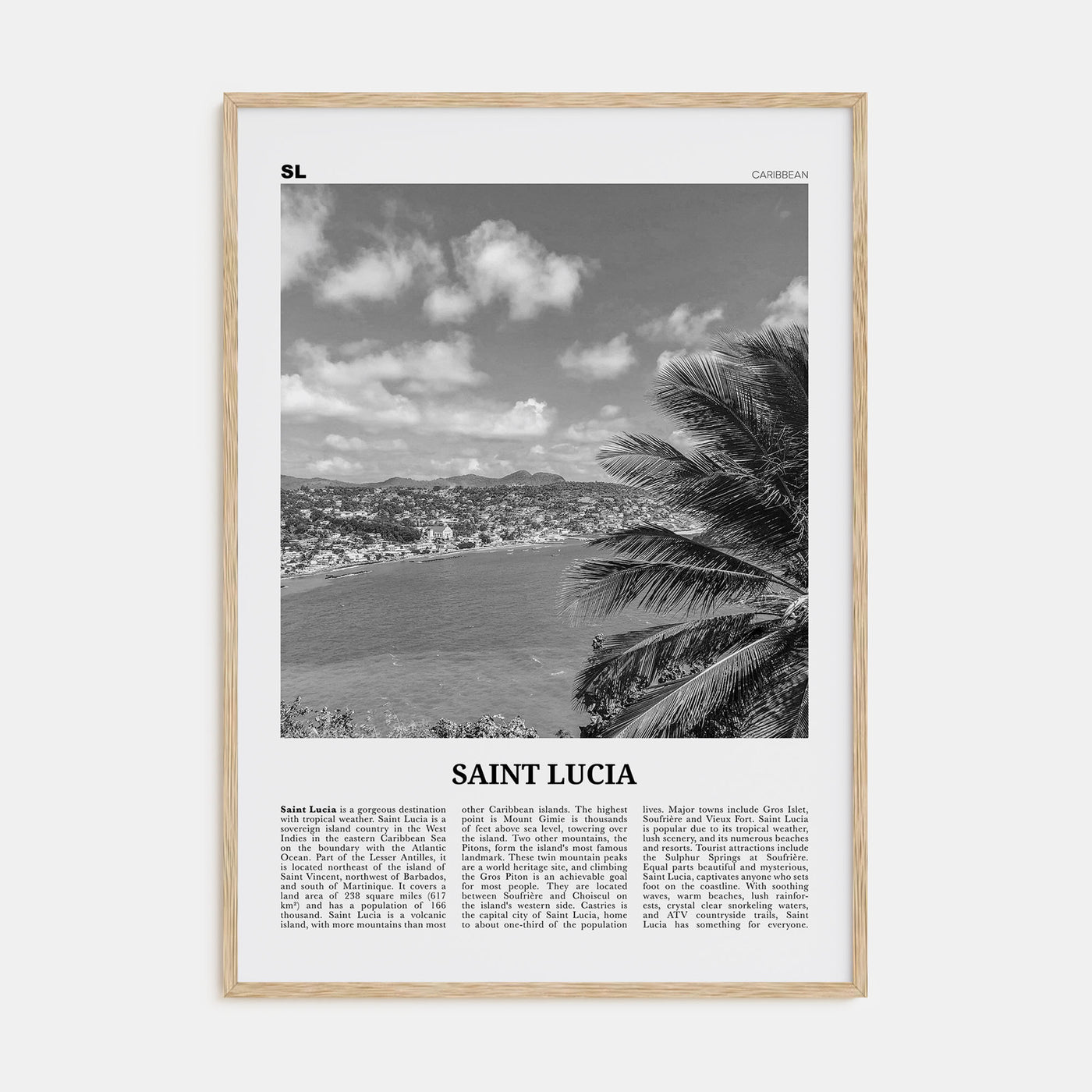 Saint Lucia Travel B&W Poster