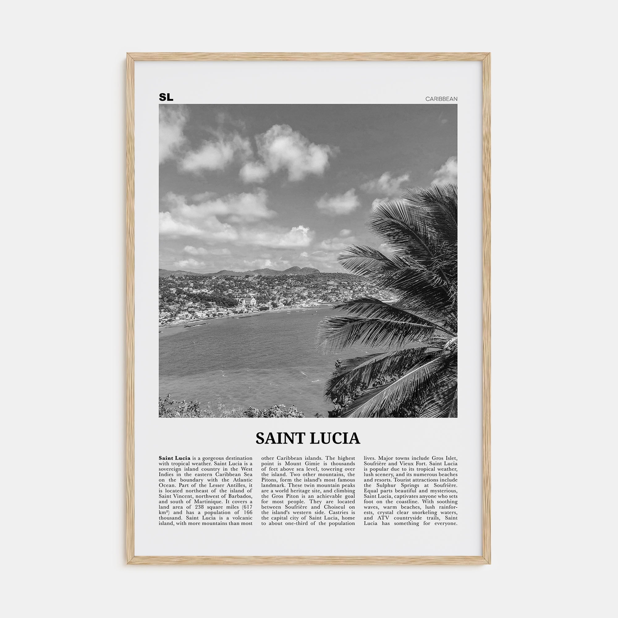 Saint Lucia Travel B&W Poster