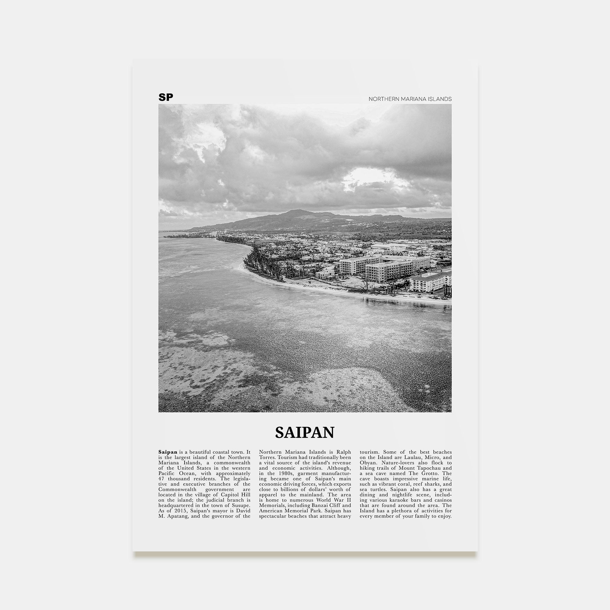 Saipan Travel B&W Poster