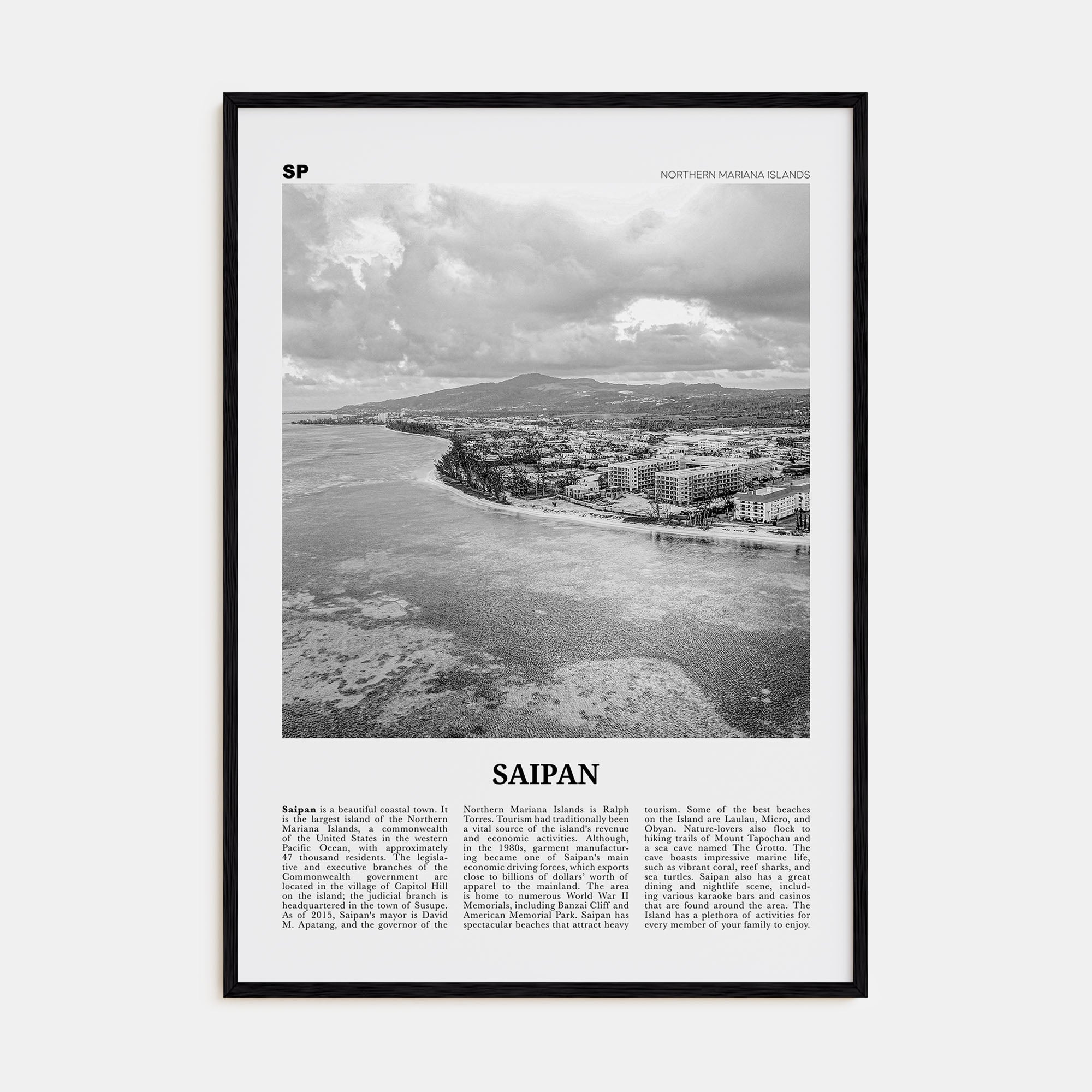 Saipan Travel B&W Poster