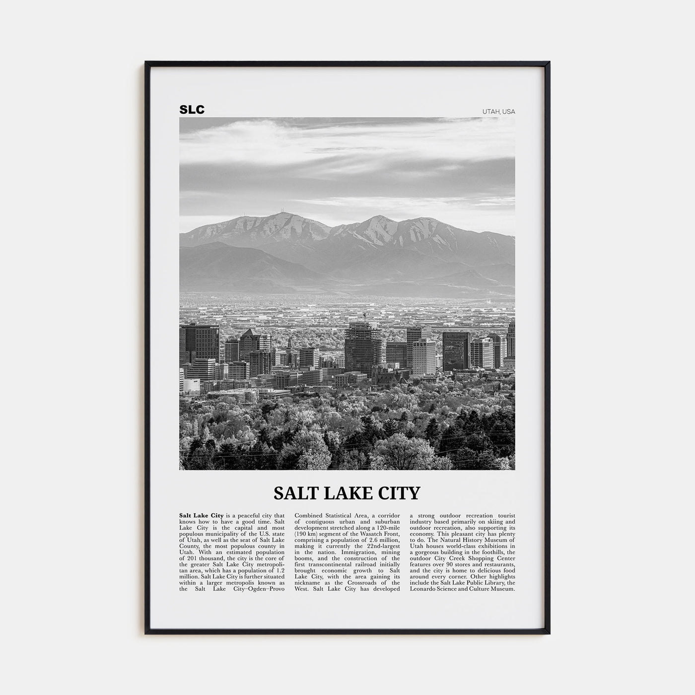 Salt Lake City Travel B&W No 1 Poster