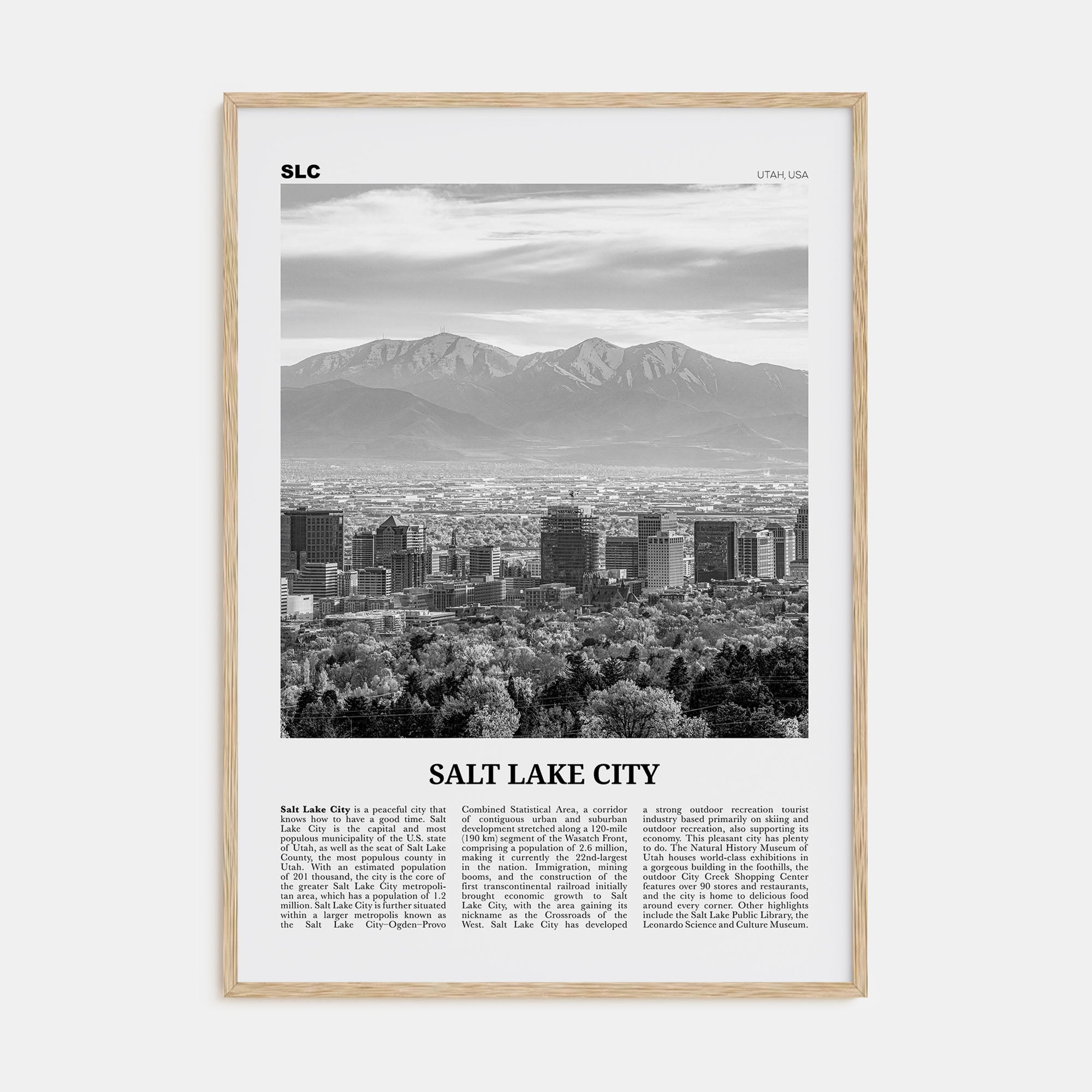 Salt Lake City Travel B&W No 1 Poster