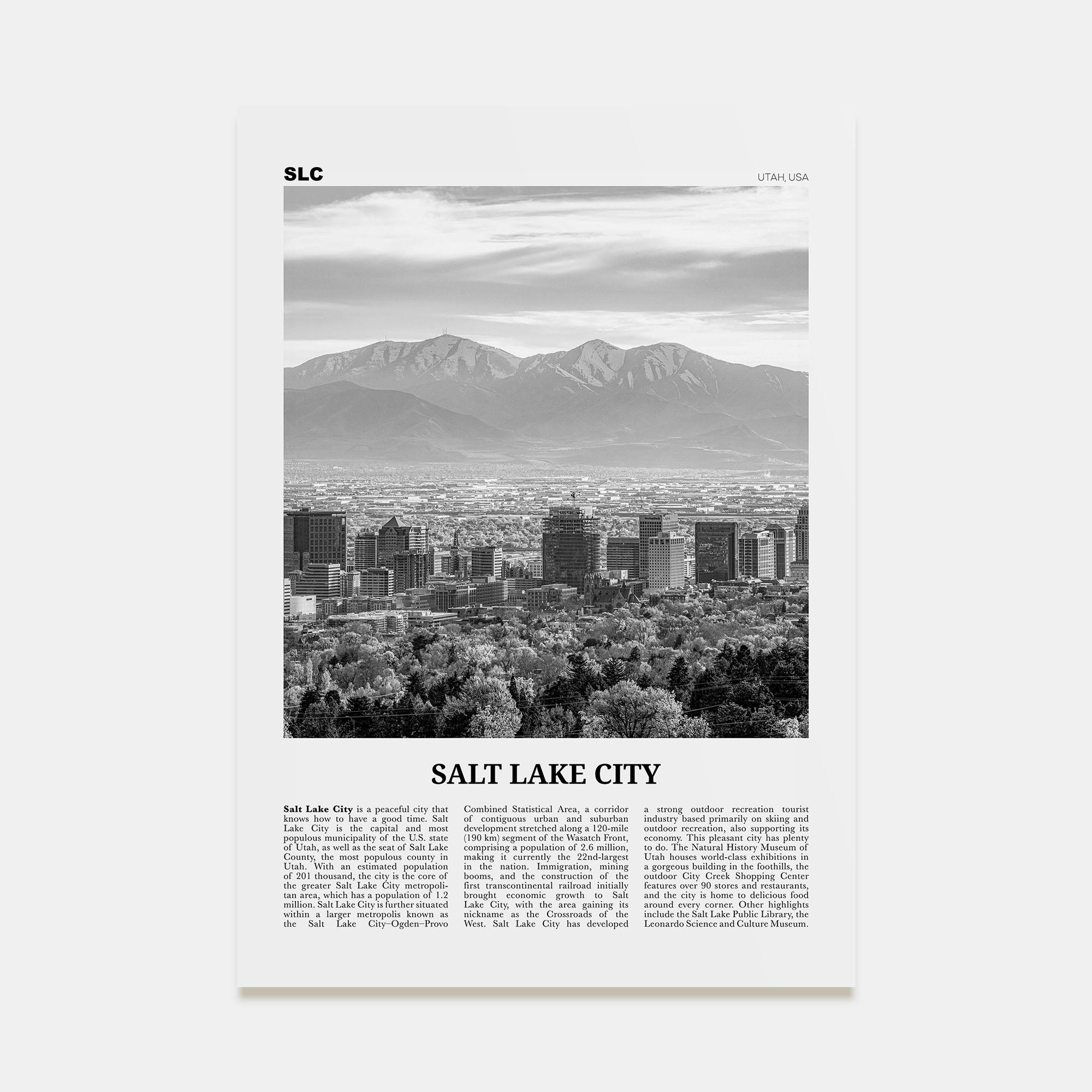 Salt Lake City Travel B&W No 1 Poster