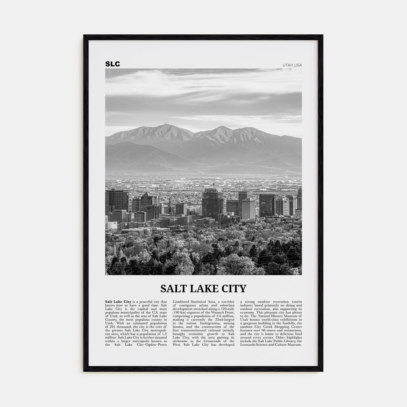 Salt Lake City Travel B&W No 1 Poster