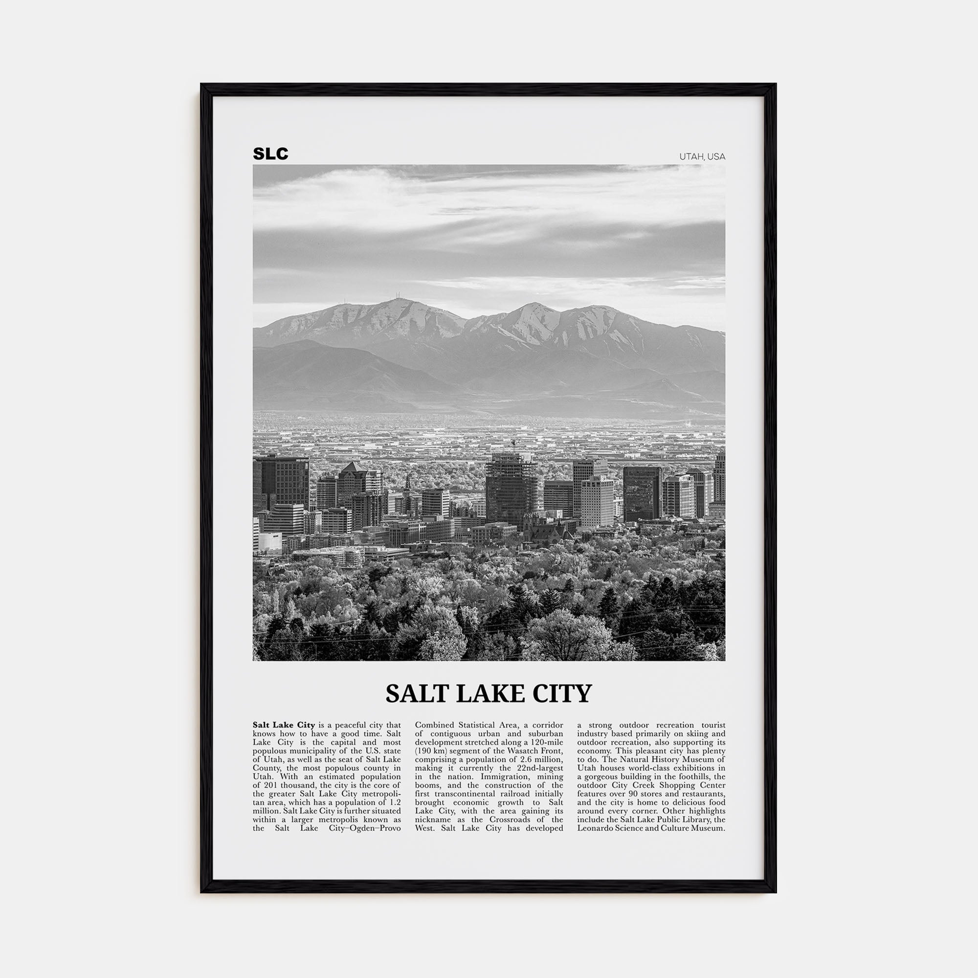 Salt Lake City Travel B&W No 1 Poster