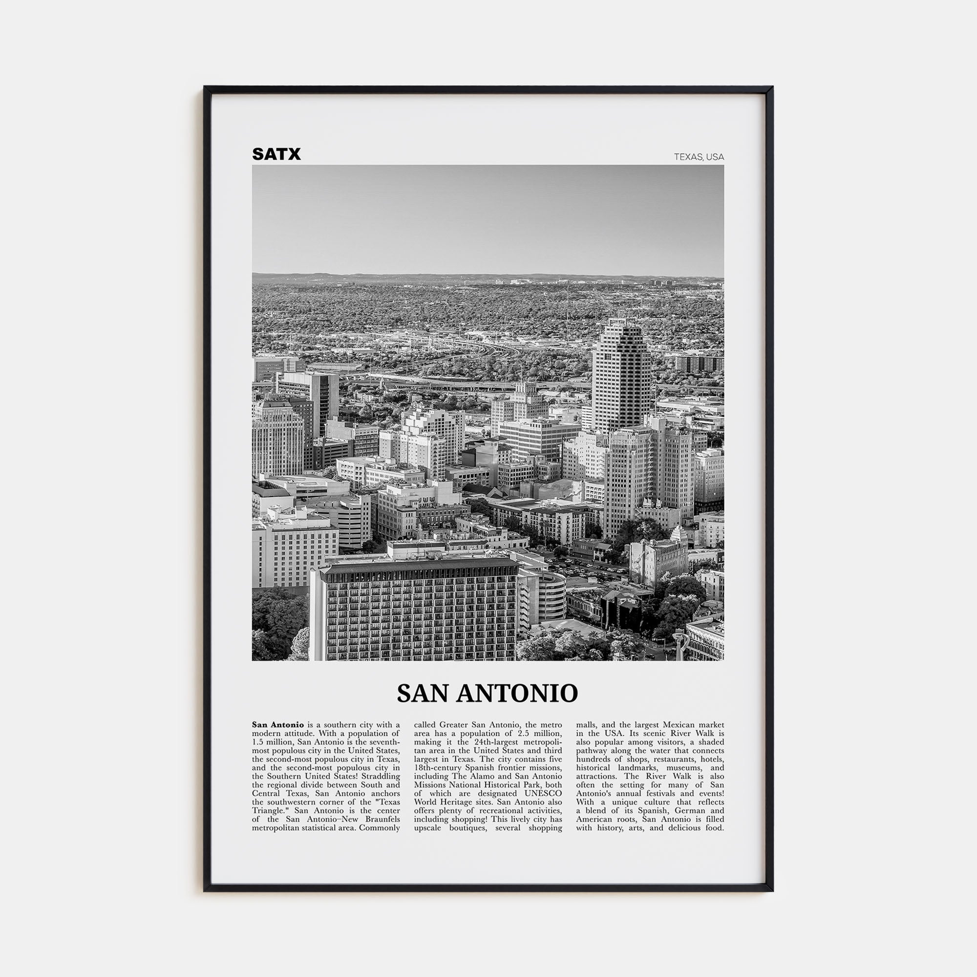San Antonio Travel B&W No 1 Poster