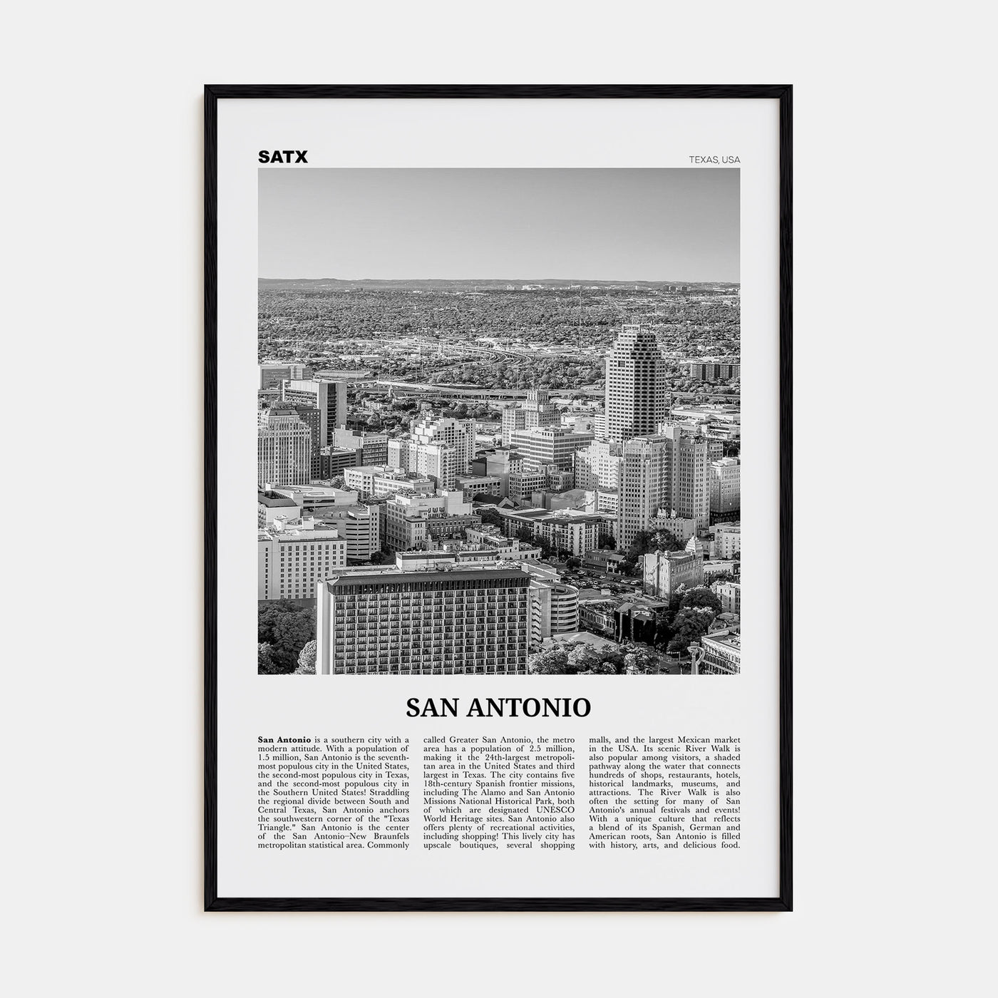 San Antonio Travel B&W No 1 Poster