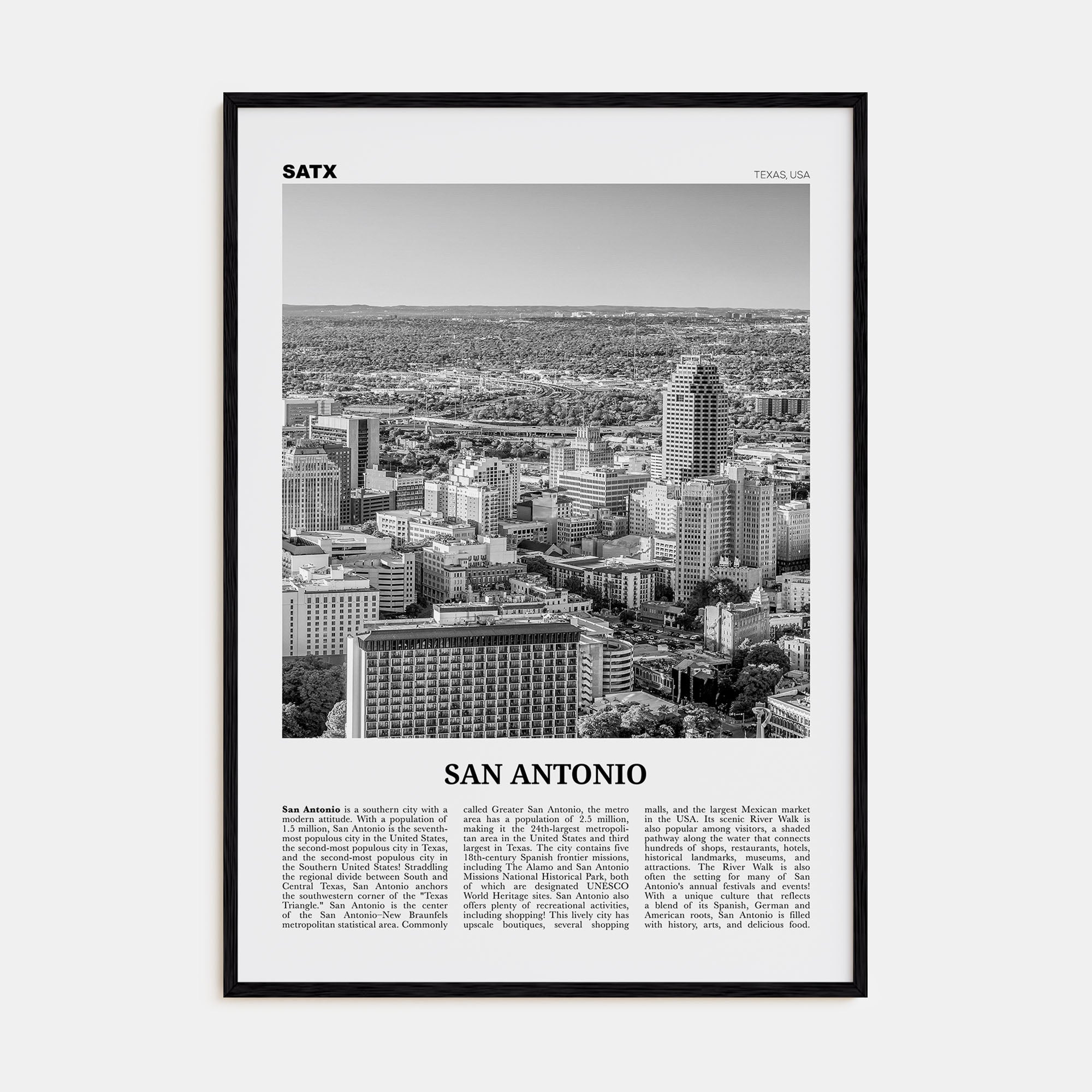 San Antonio Travel B&W No 1 Poster