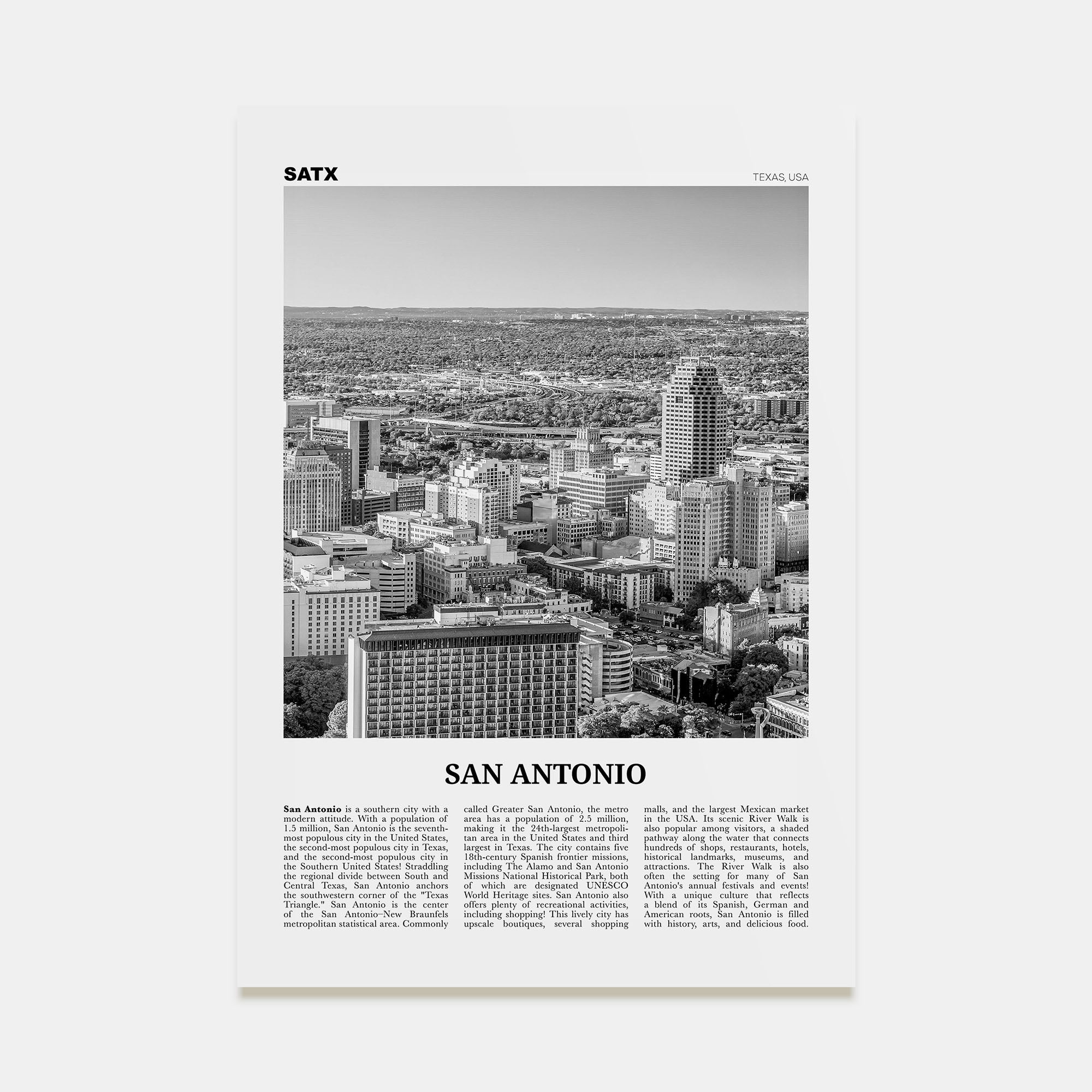 San Antonio Travel B&W No 1 Poster