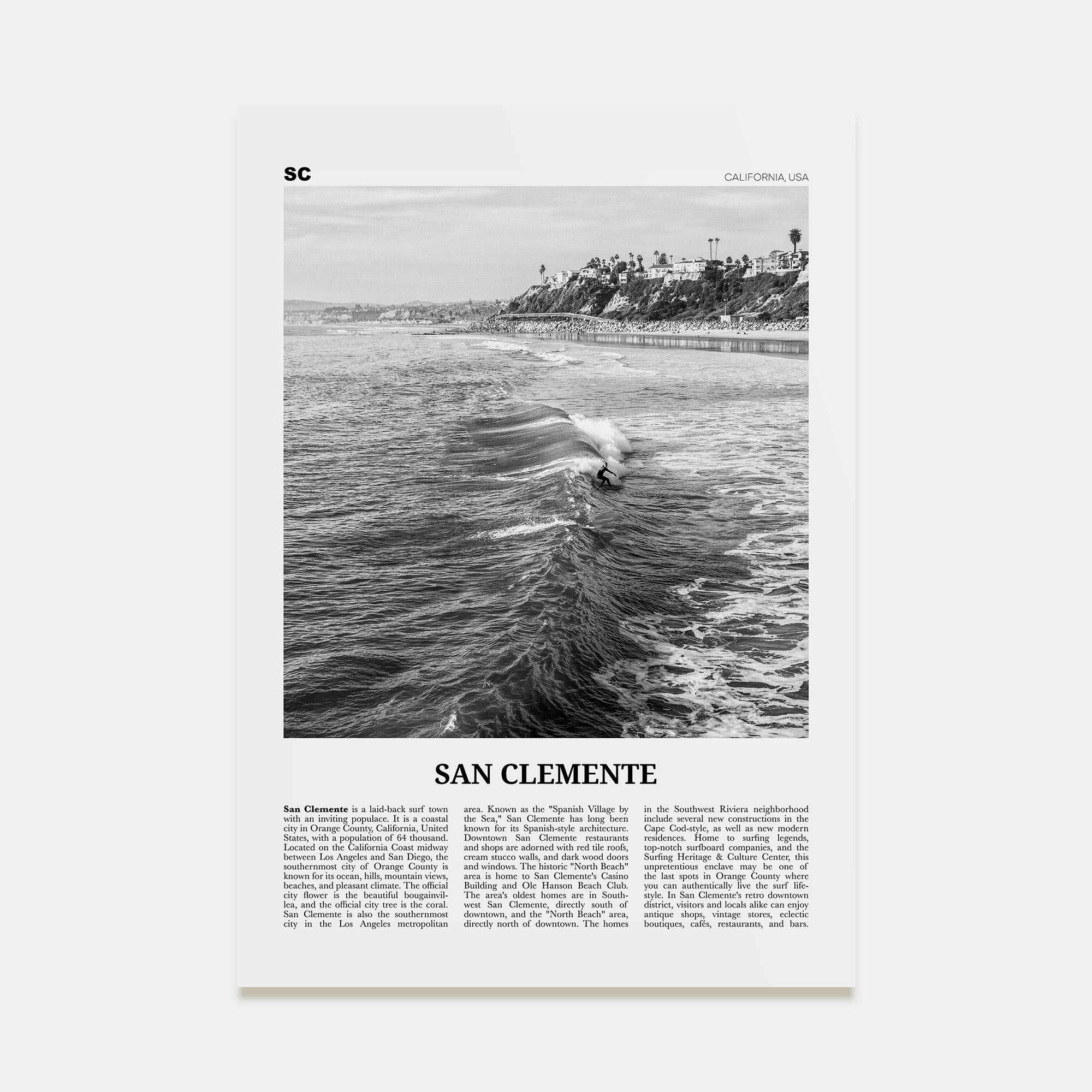 San Clemente Travel B&W No 2 Poster