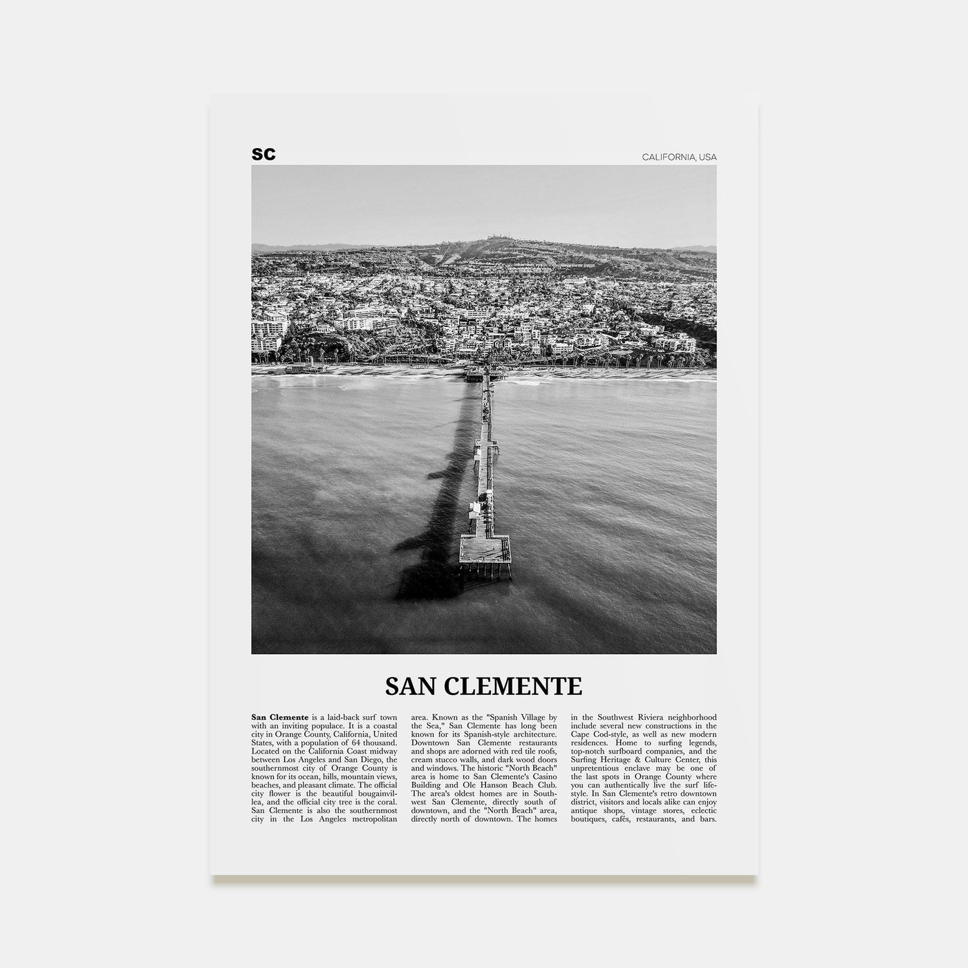 San Clemente Travel B&W No 3 Poster