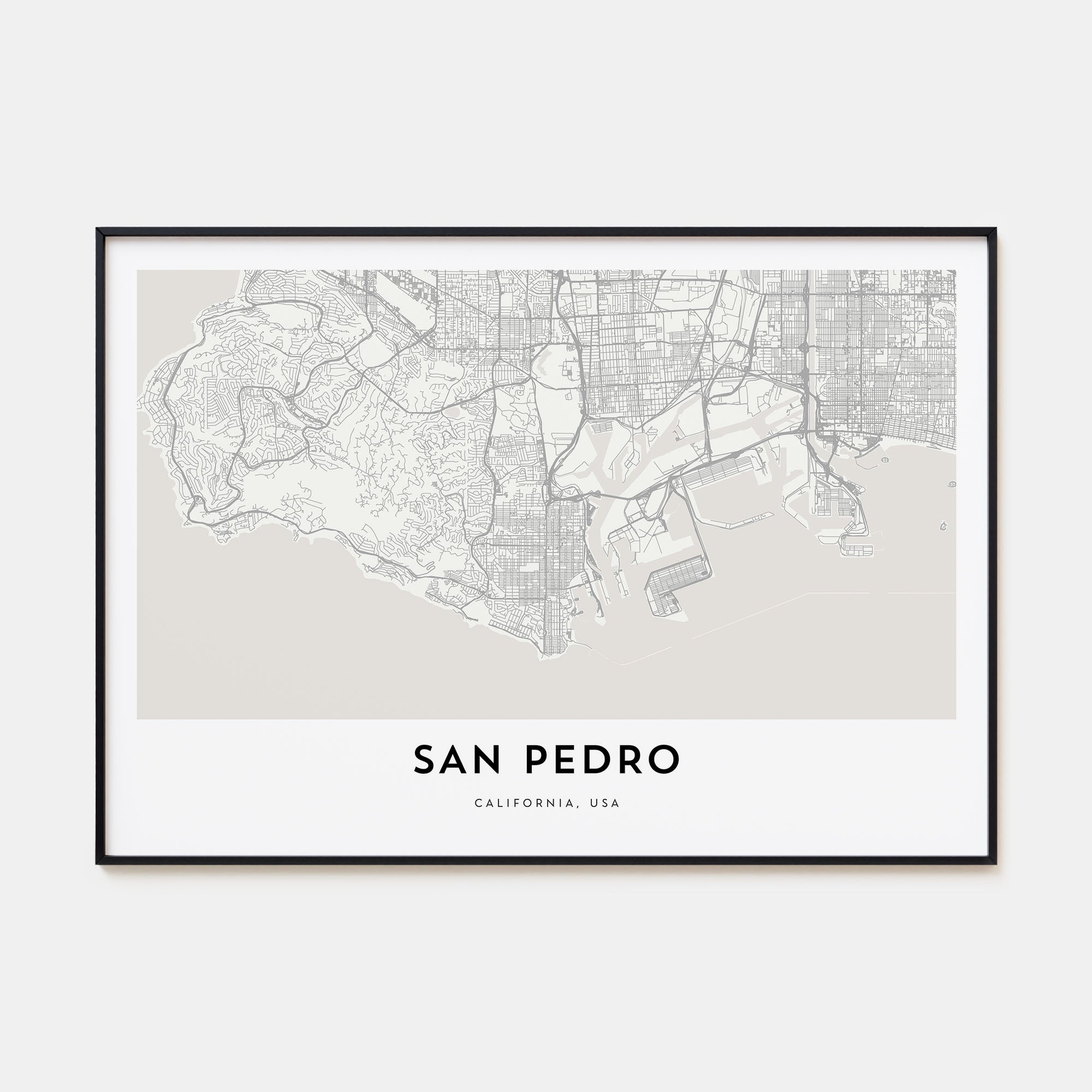 San Pedro, California Map Landscape Poster