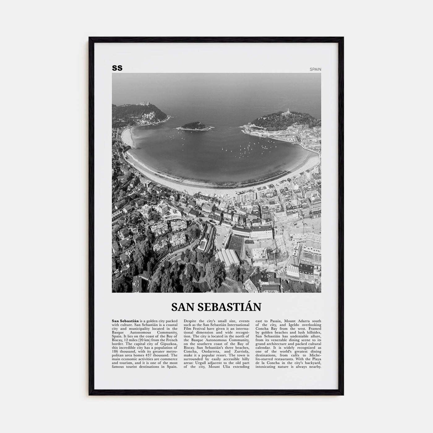 San Sebastián Travel B&W No 1 Poster