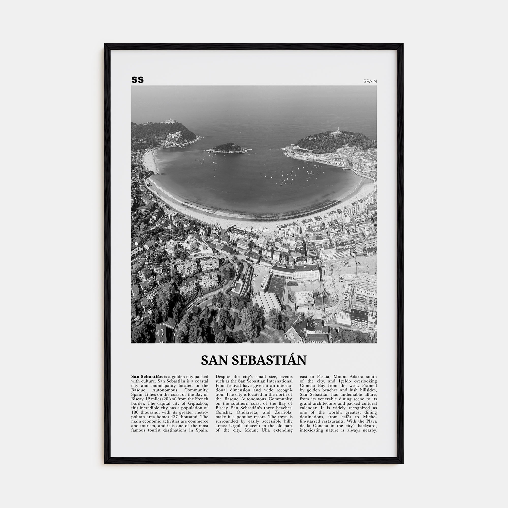 San Sebastián Travel B&W No 1 Poster
