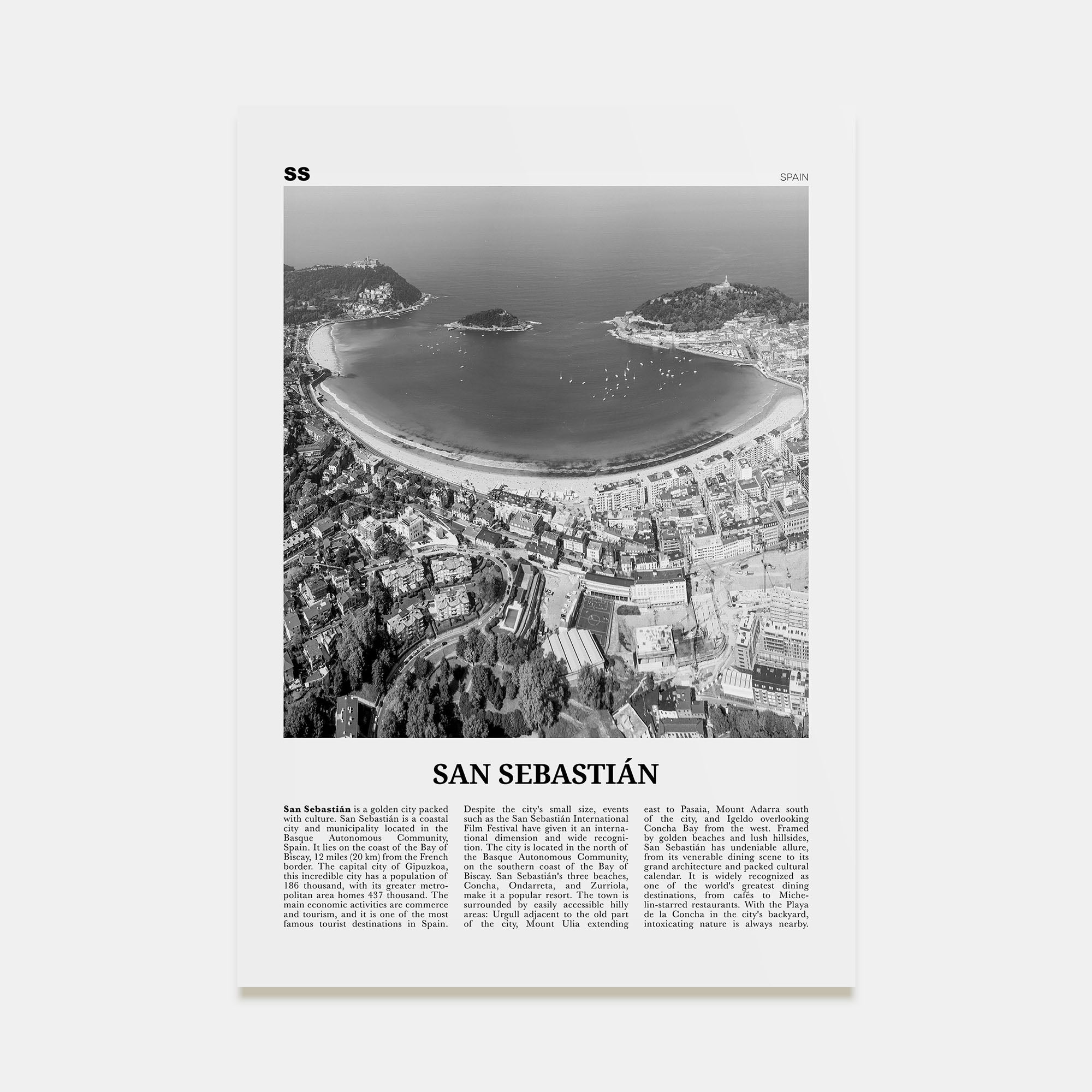 San Sebastián Travel B&W No 1 Poster