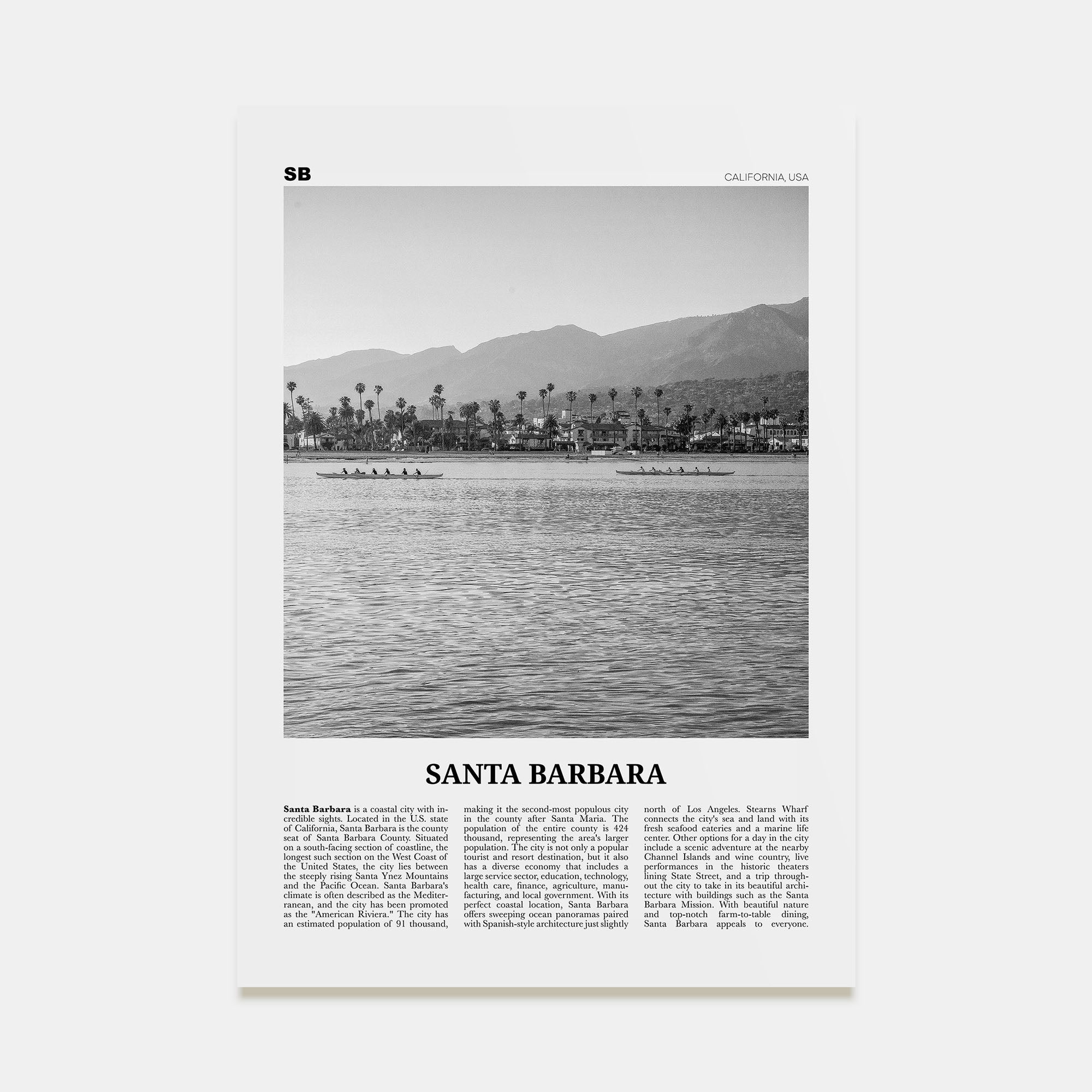 Santa Barbara Travel B&W No 3 Poster