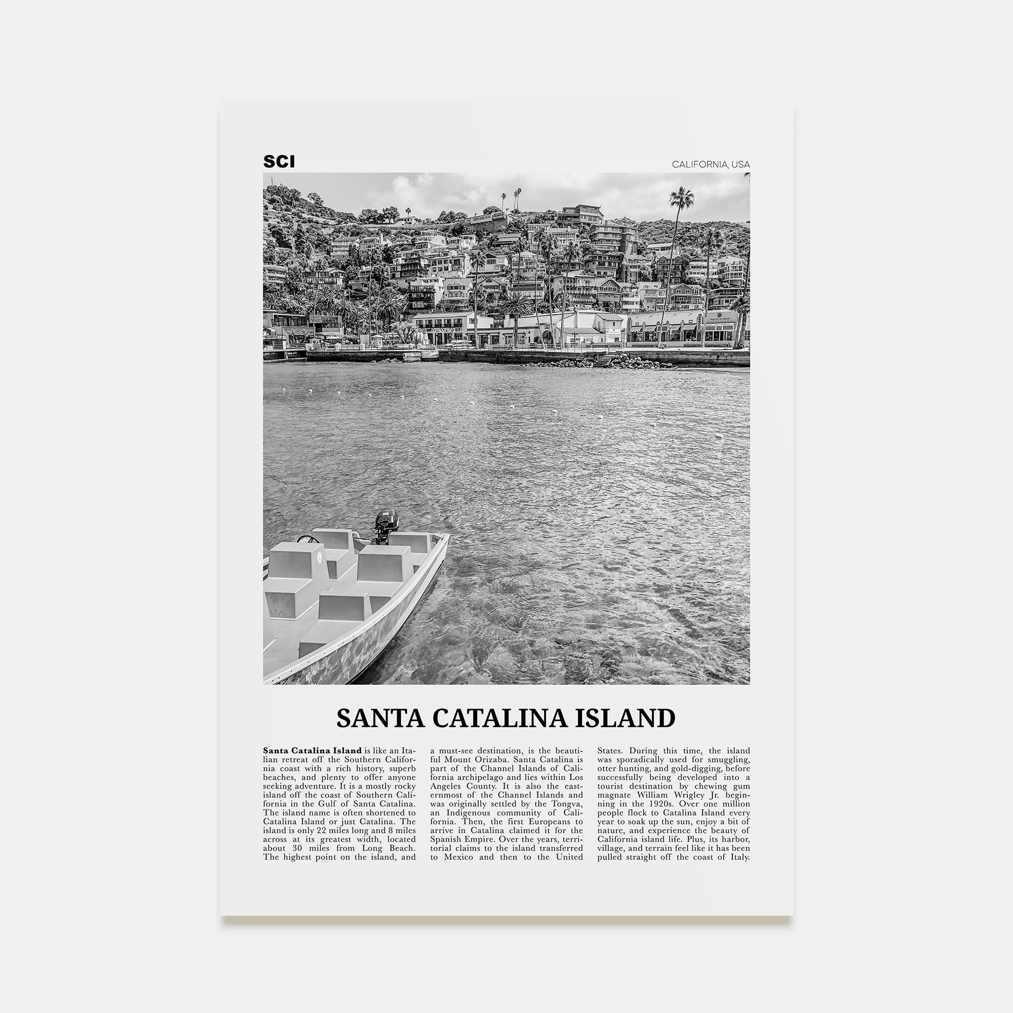 Santa Catalina Island Travel B&W No 1 Poster