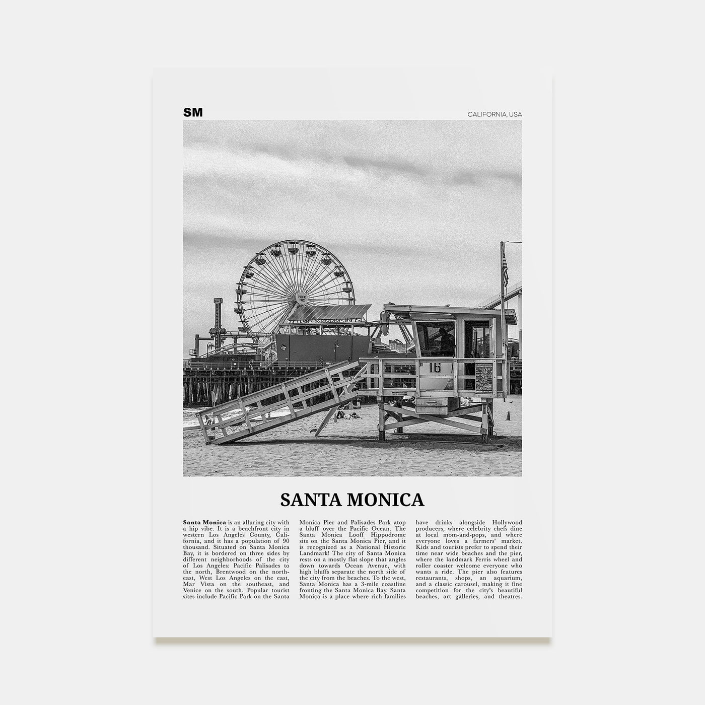 Santa Monica Travel B&W No 1 Poster