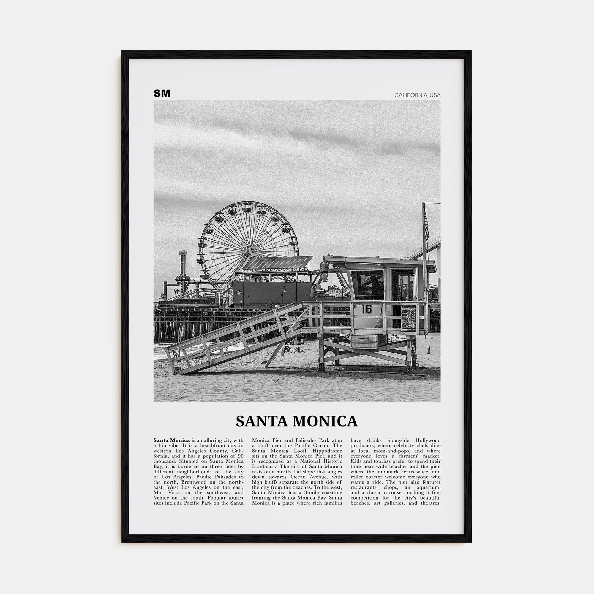 Santa Monica Travel B&W No 1 Poster