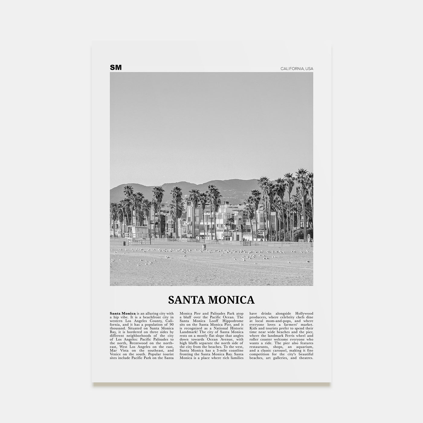 Santa Monica Travel B&W No 2 Poster