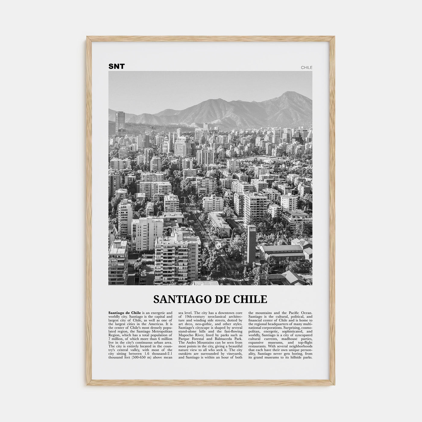 Santiago de Chile Travel B&W Poster