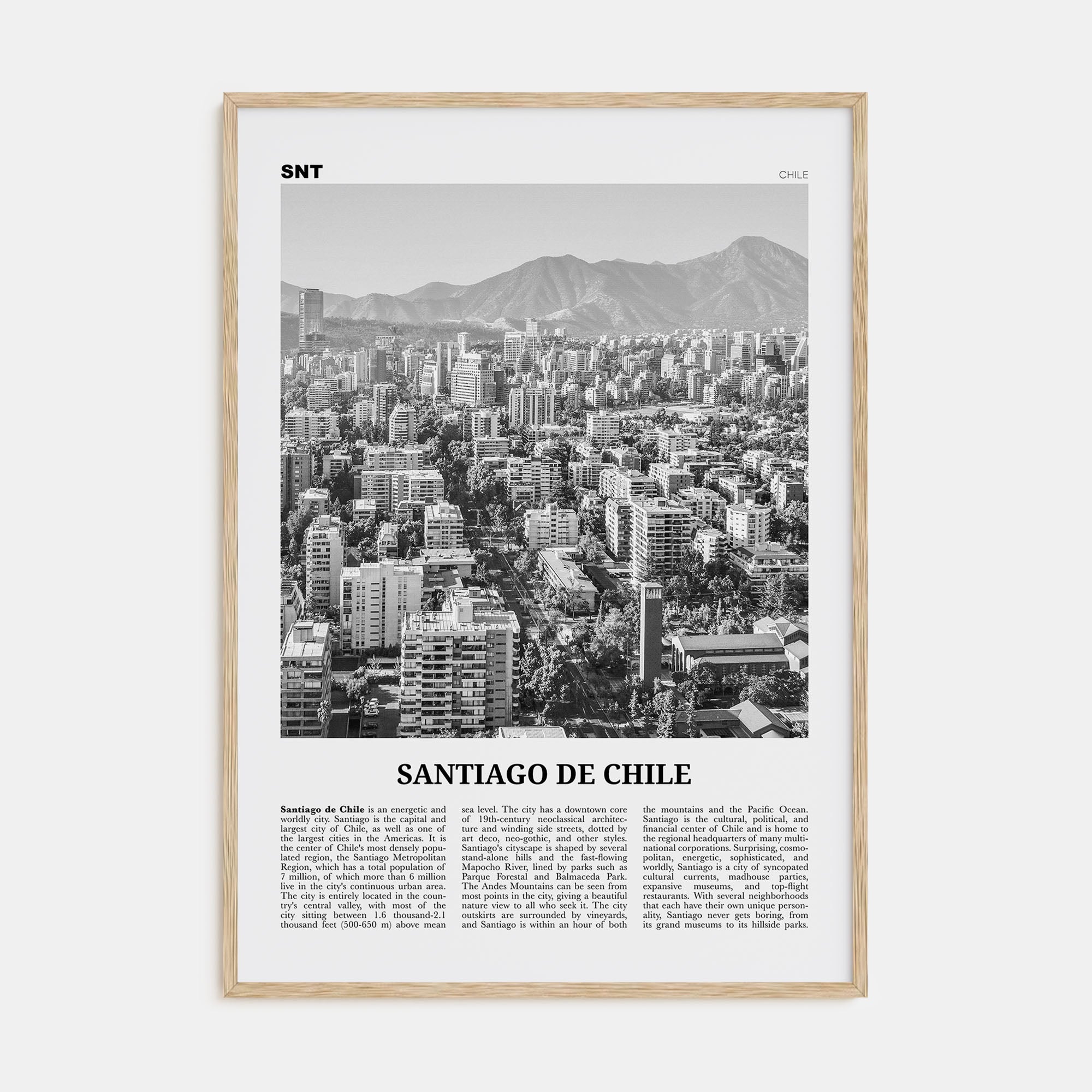 Santiago de Chile Travel B&W Poster