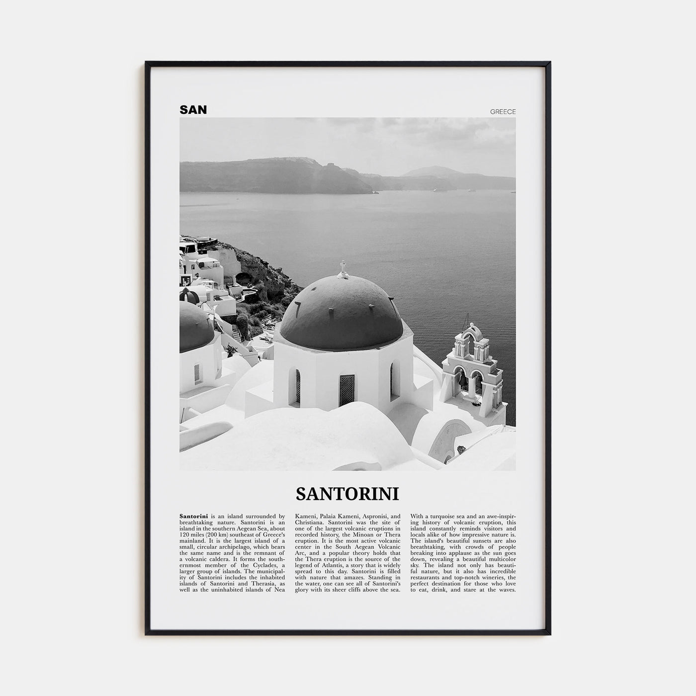 Santorini Travel B&W Poster