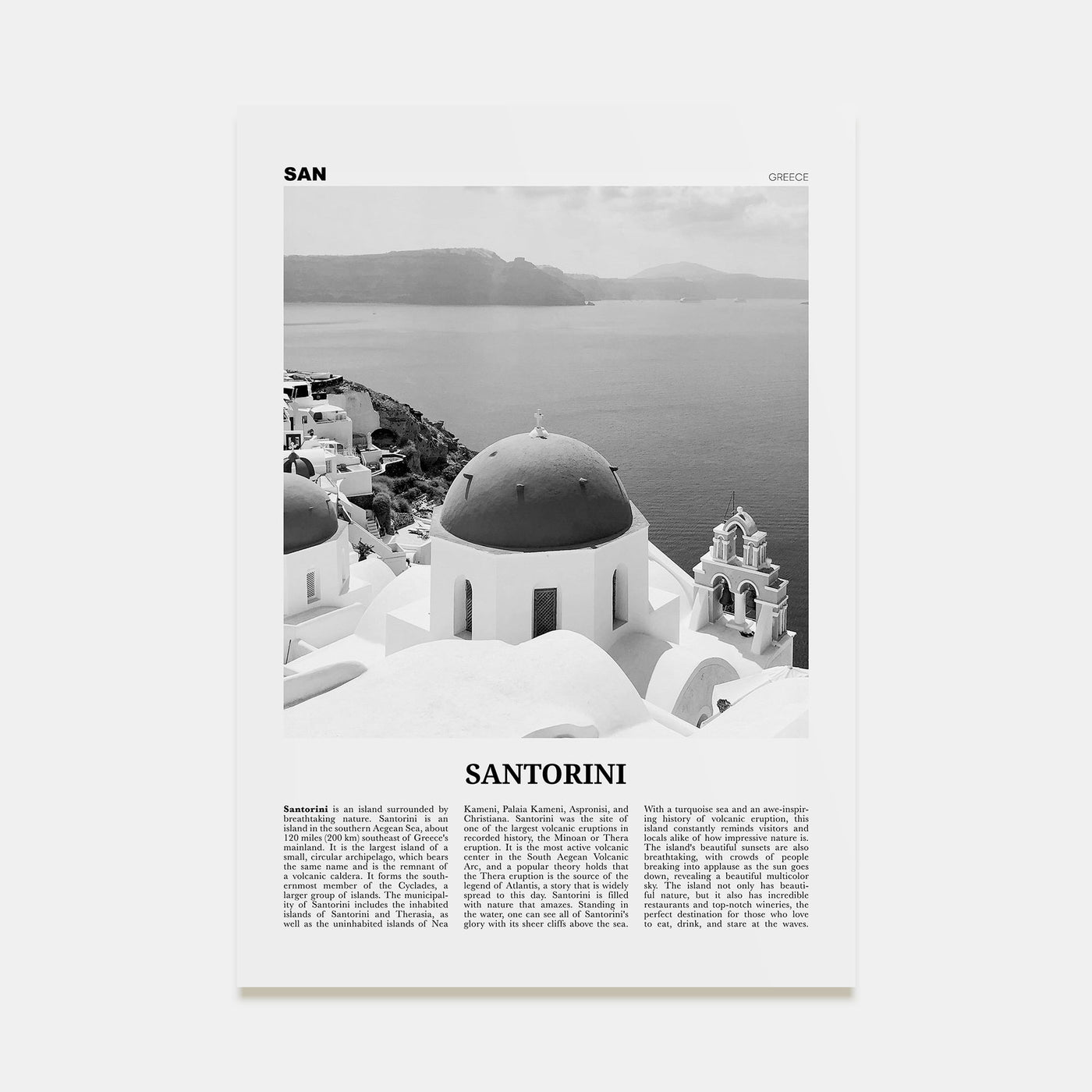 Santorini Travel B&W Poster