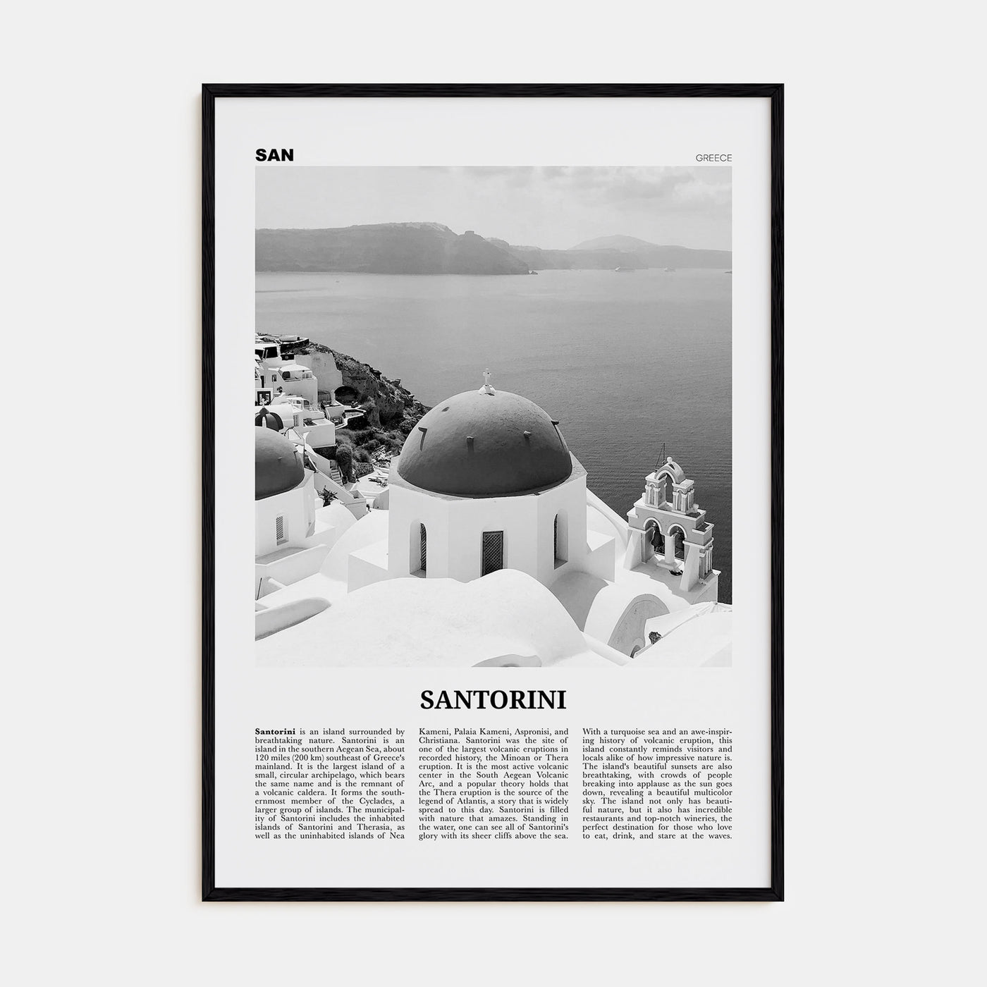 Santorini Travel B&W Poster