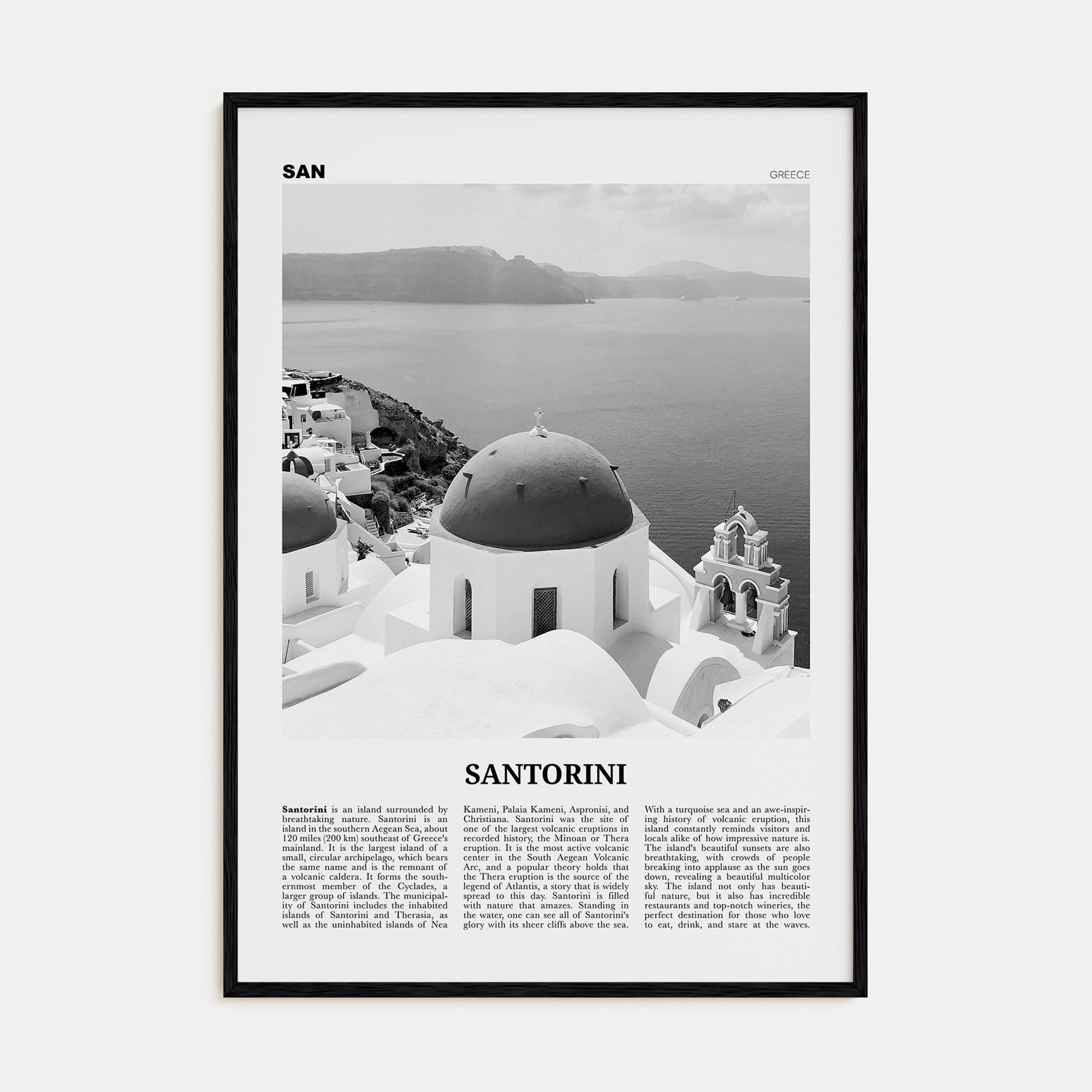 Santorini Travel B&W Poster