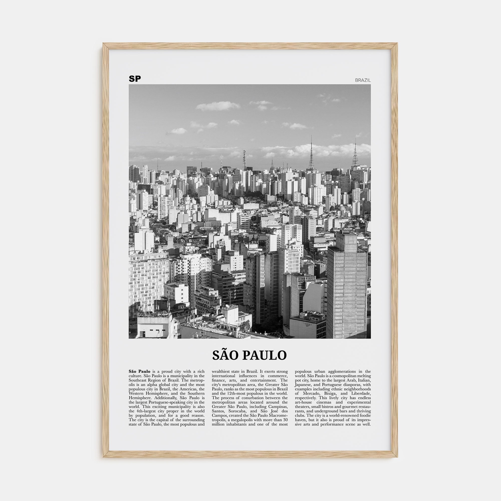 São Paulo Travel B&W No 1 Poster