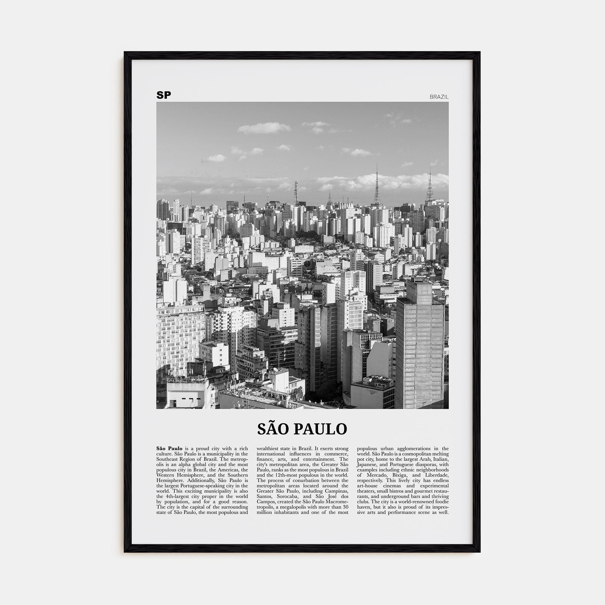 São Paulo Travel B&W No 1 Poster