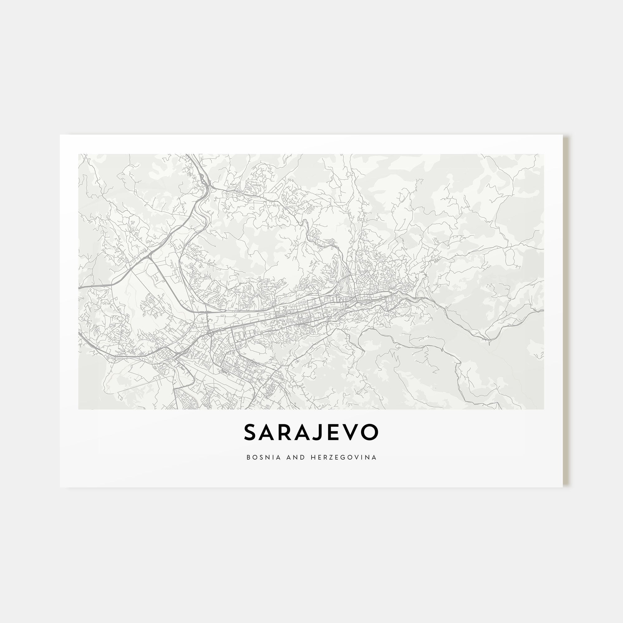 Sarajevo Map Landscape Poster