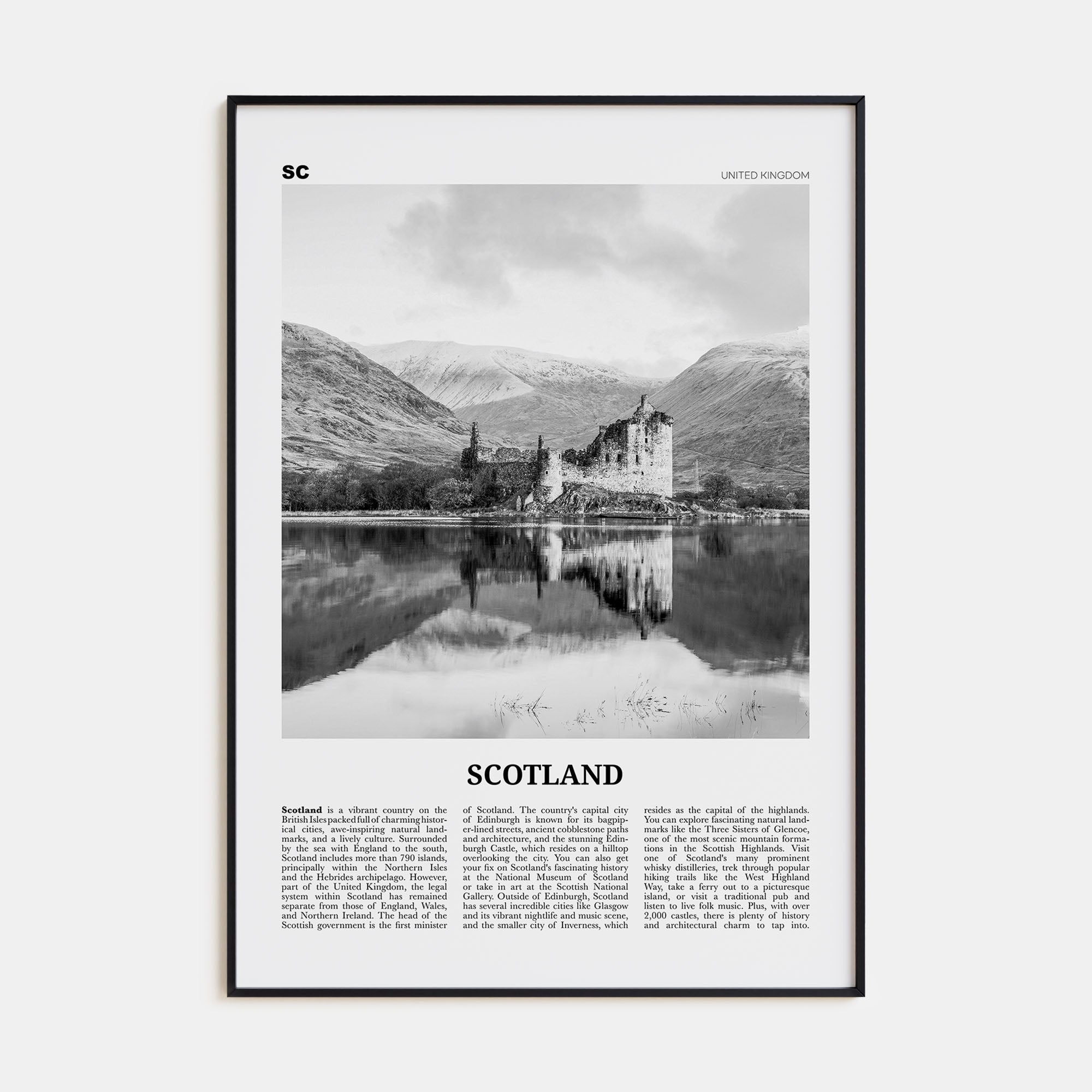 Scotland Travel B&W Poster