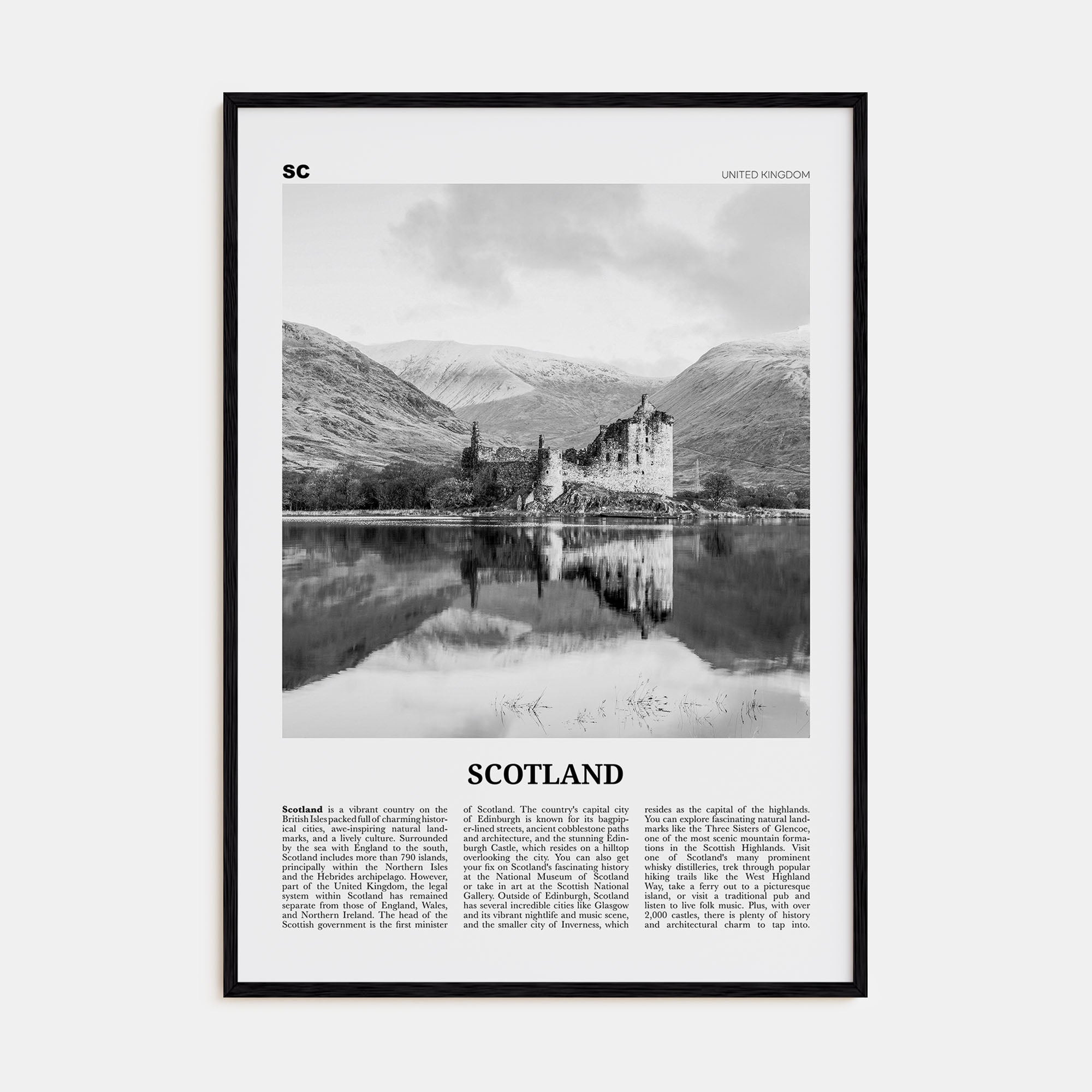 Scotland Travel B&W Poster