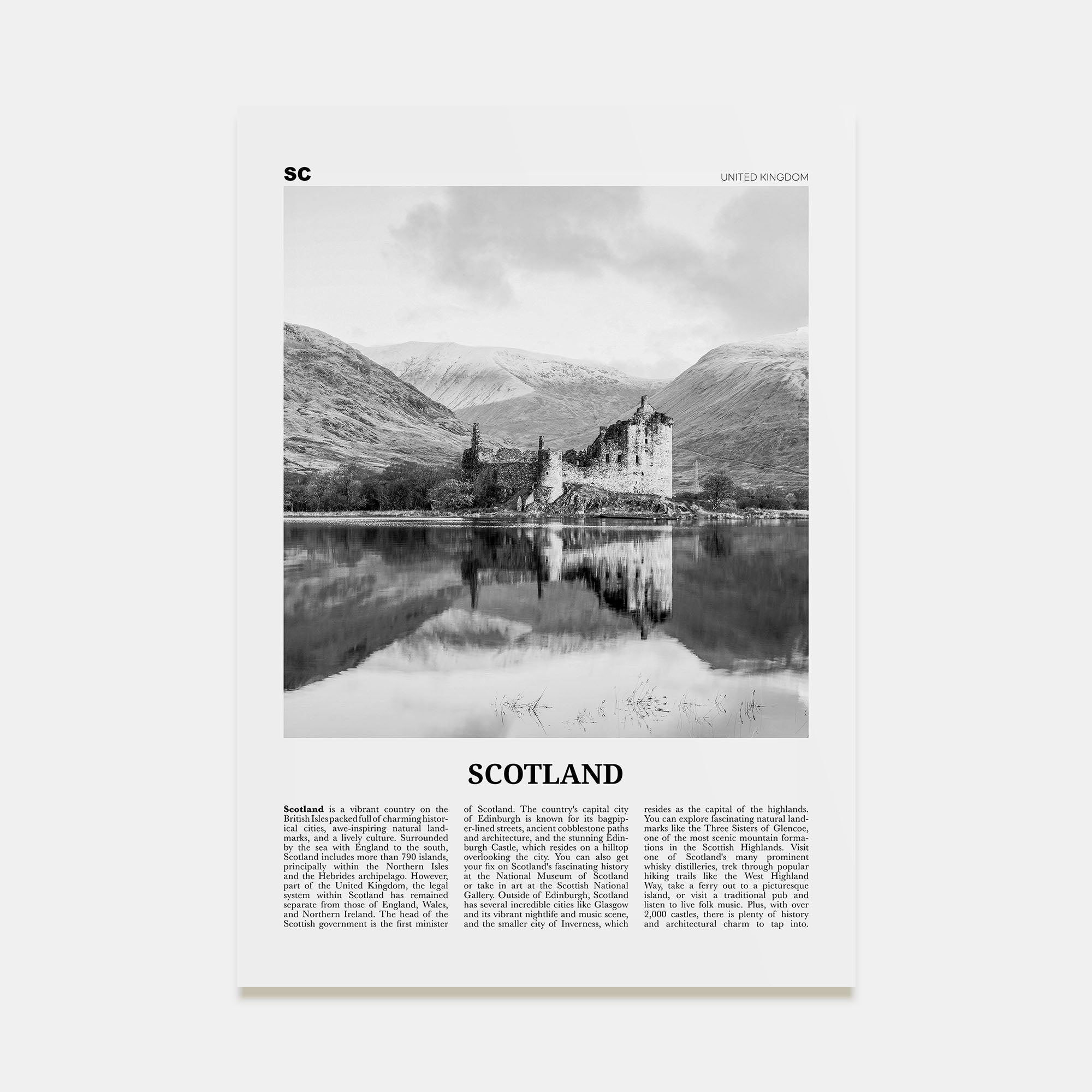 Scotland Travel B&W Poster