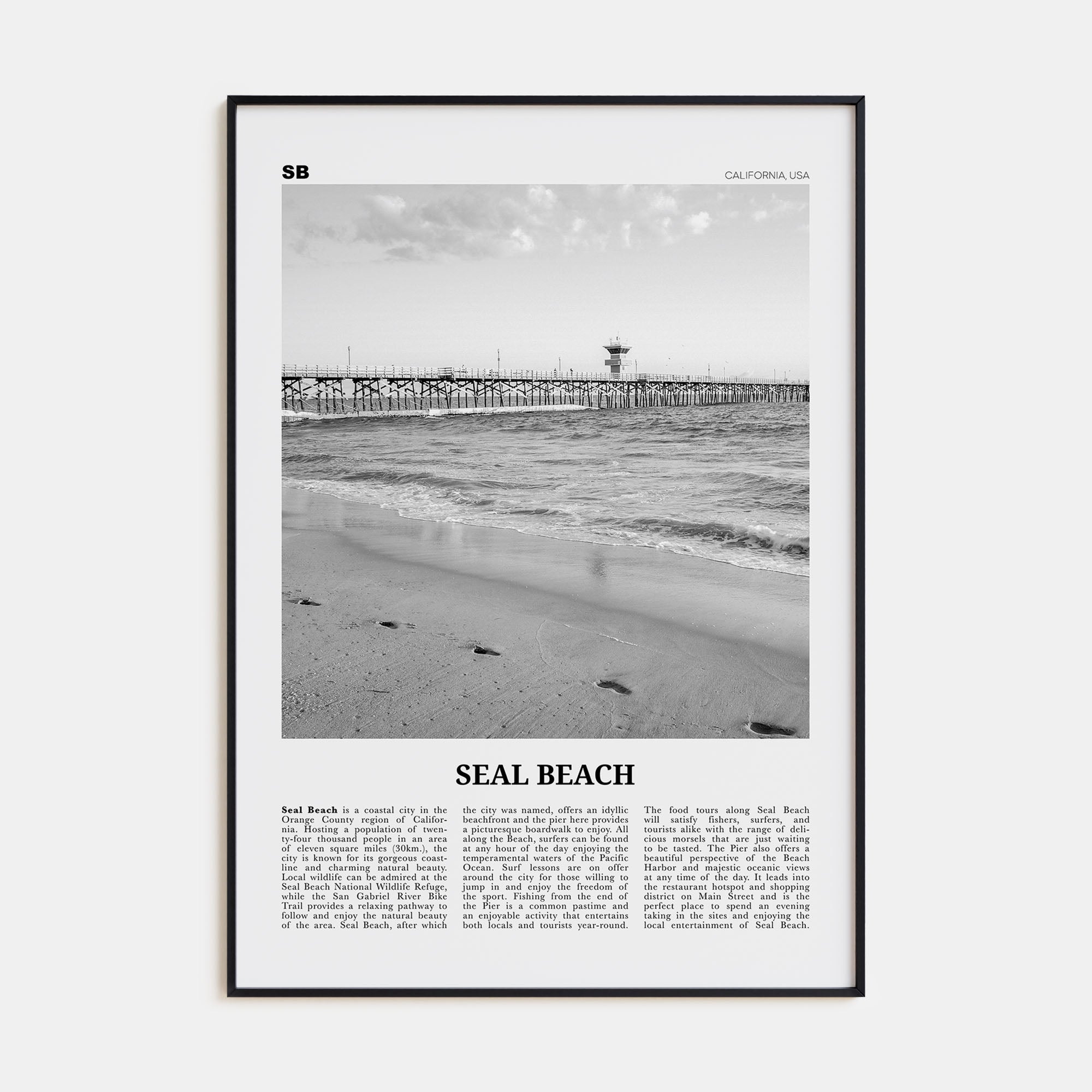 Seal Beach Travel B&W No 1 Poster