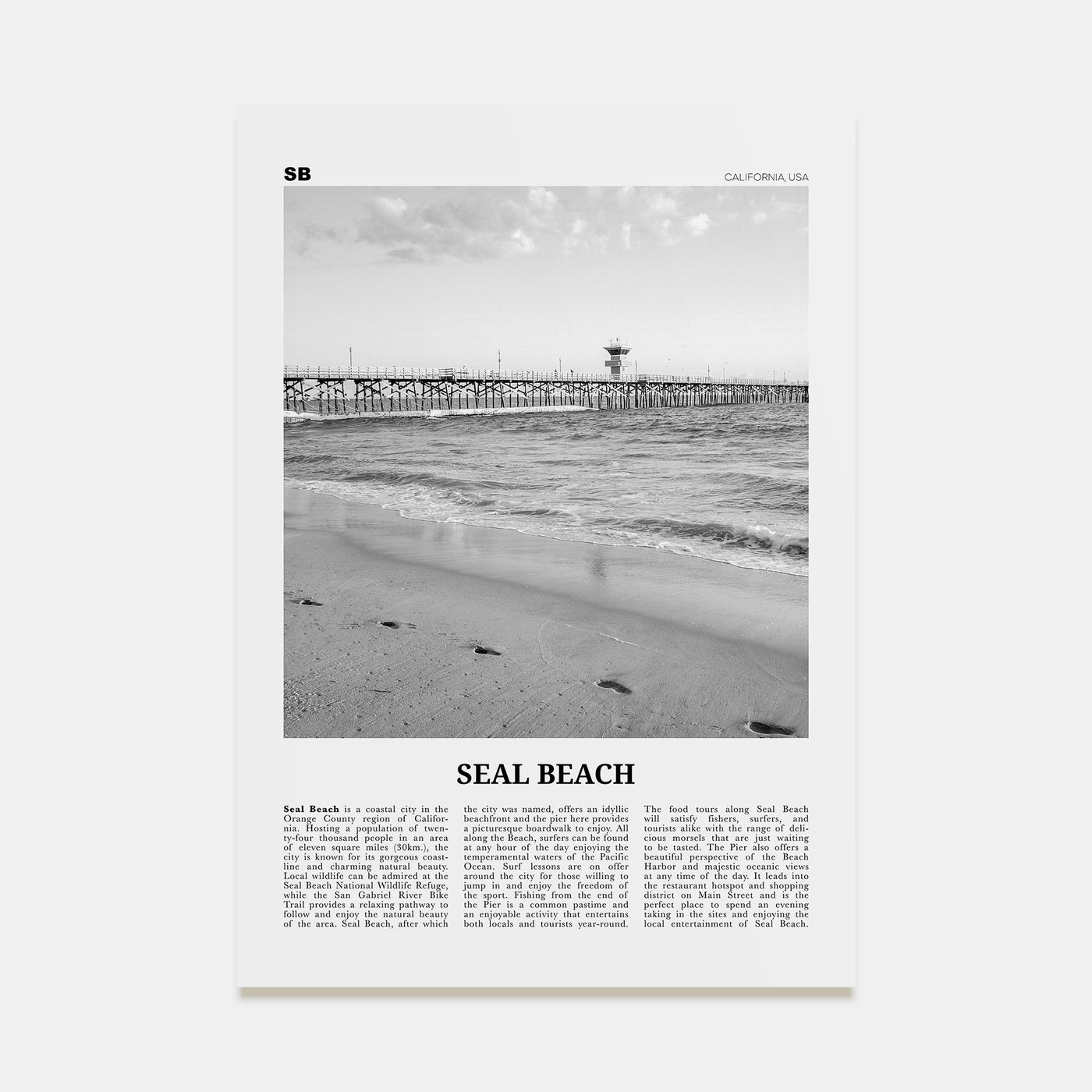 Seal Beach Travel B&W No 1 Poster