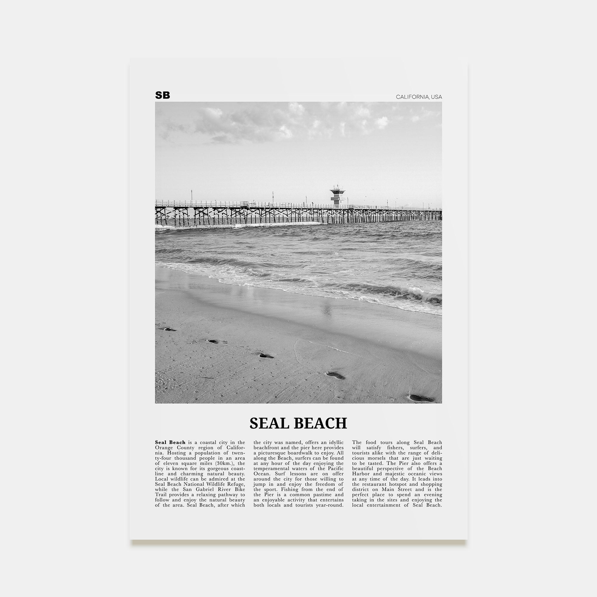 Seal Beach Travel B&W No 1 Poster