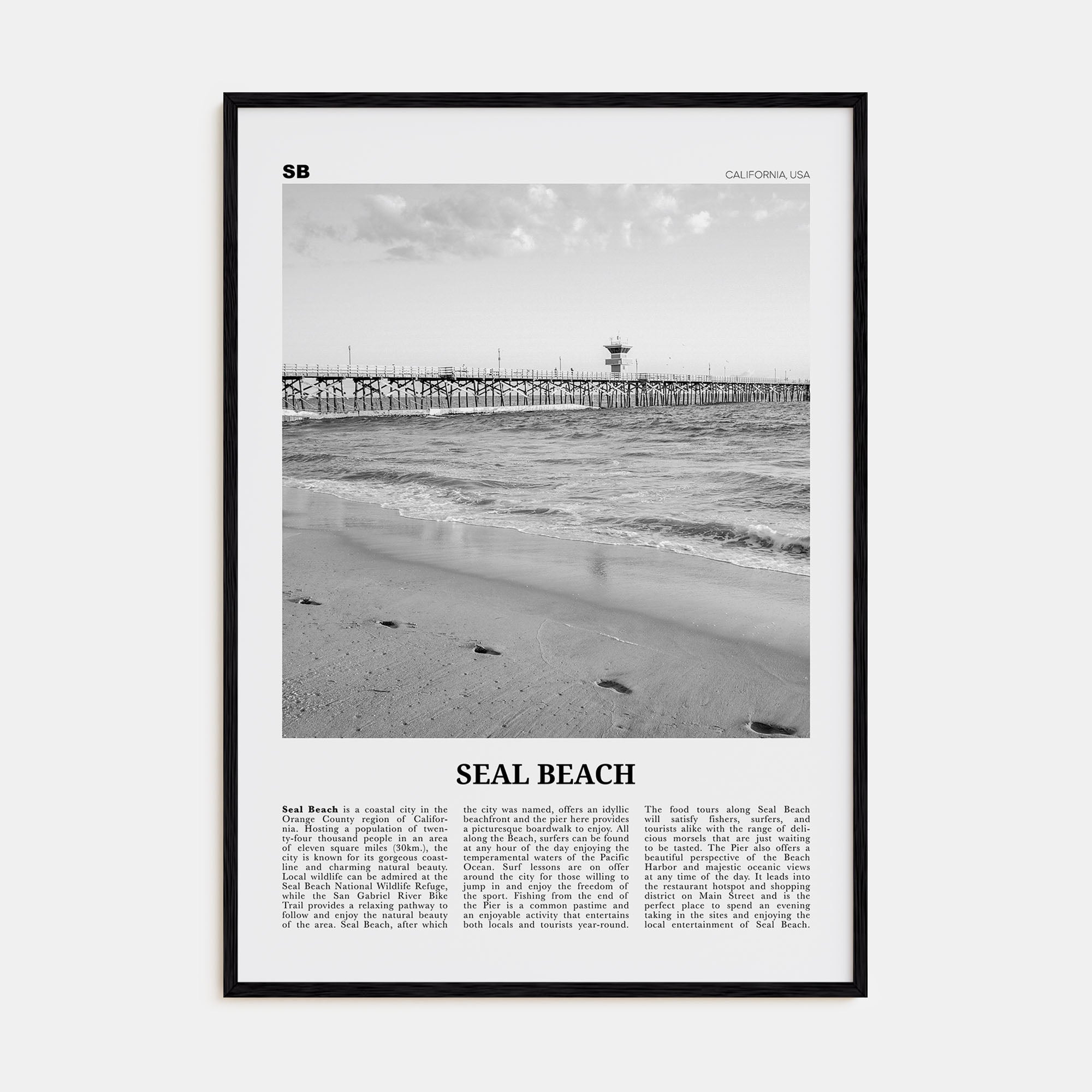 Seal Beach Travel B&W No 1 Poster