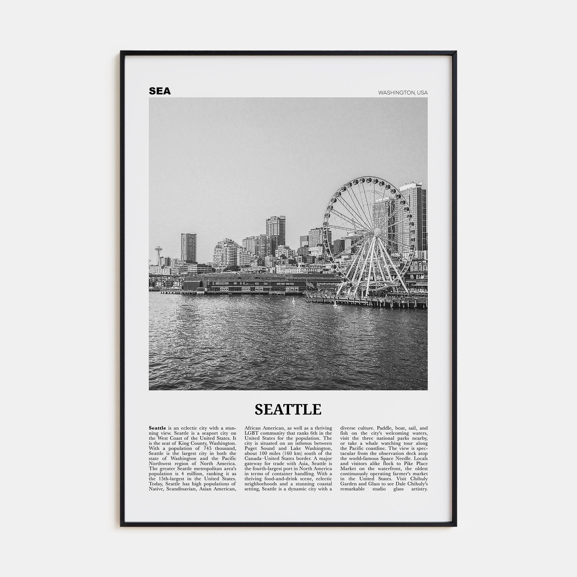 Seattle Travel B&W No 3 Poster