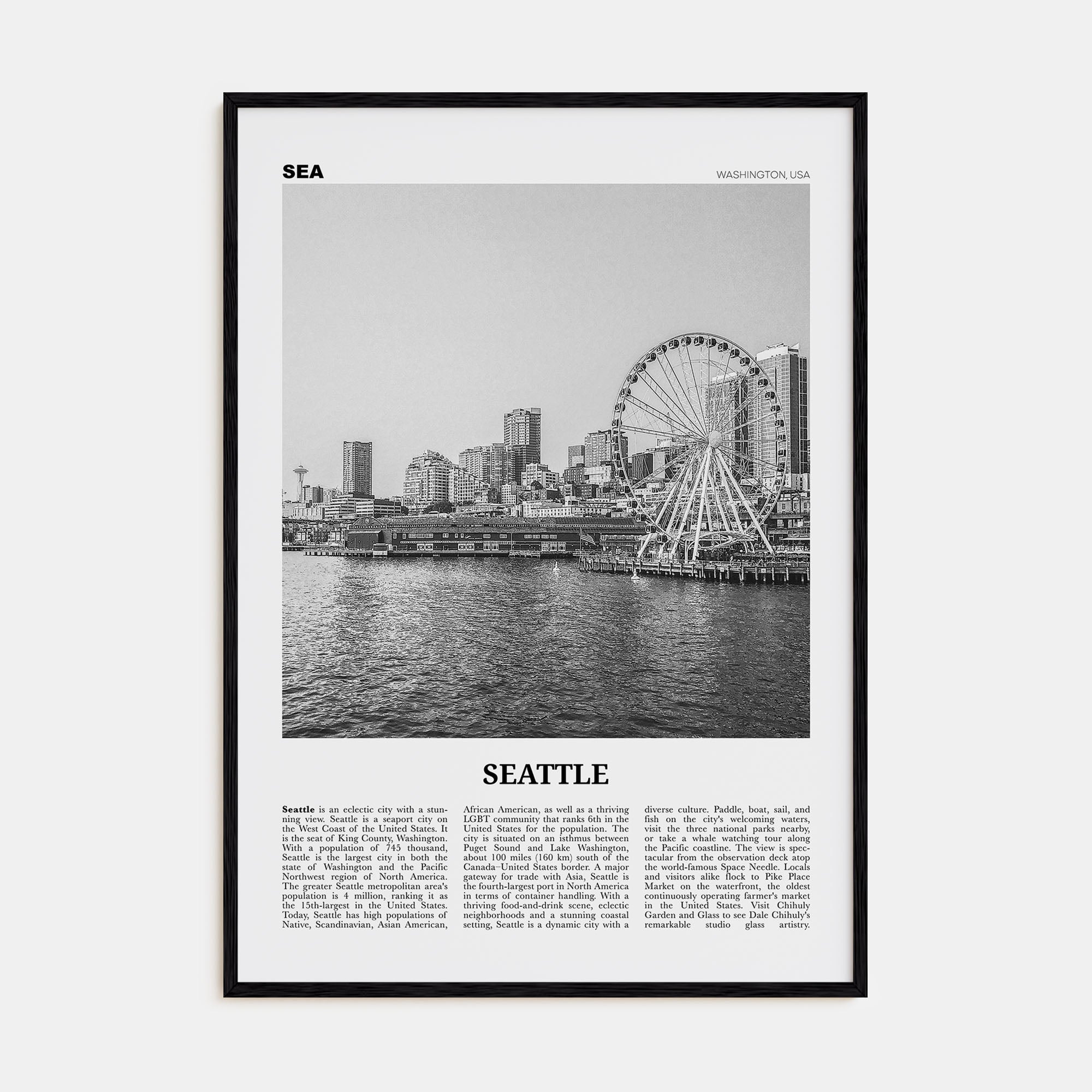 Seattle Travel B&W No 3 Poster