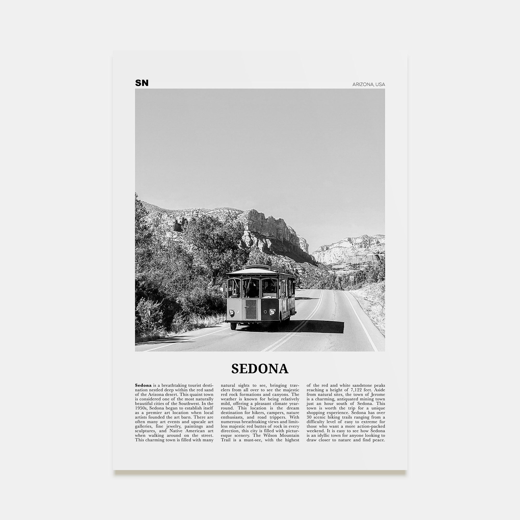 Sedona Travel B&W Poster