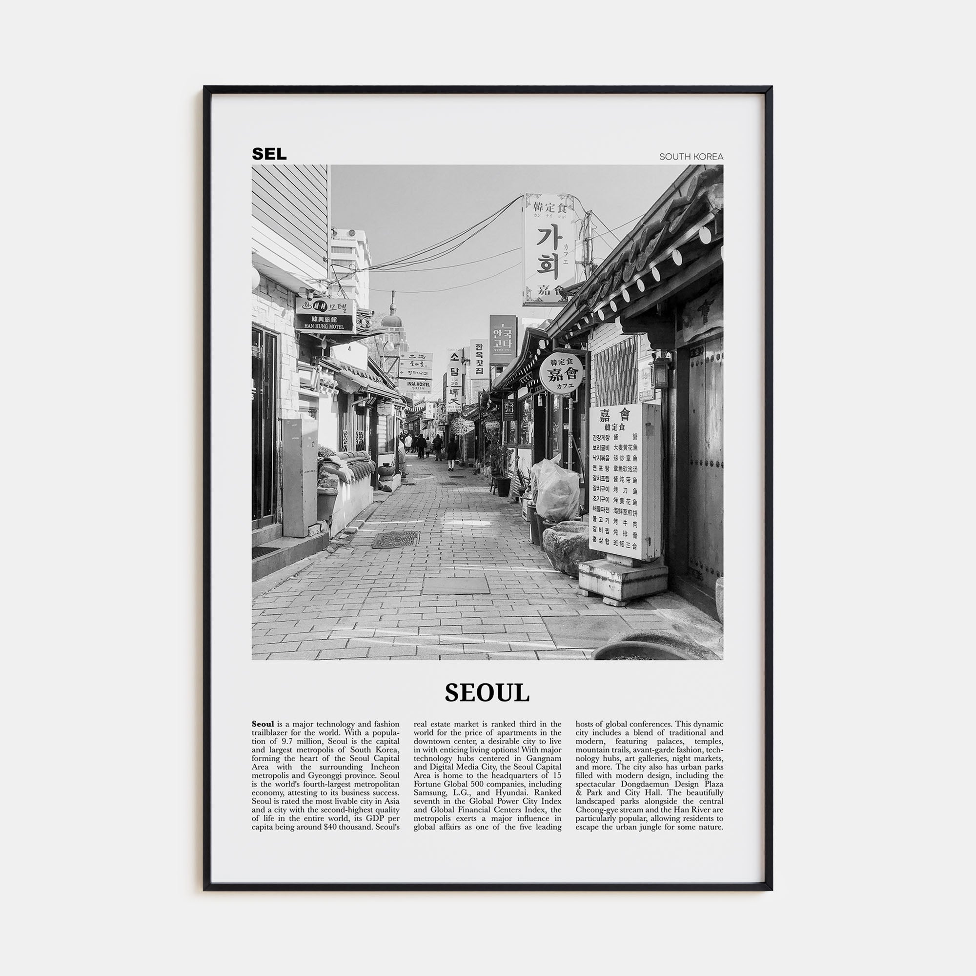 Seoul Travel B&W No 1 Poster