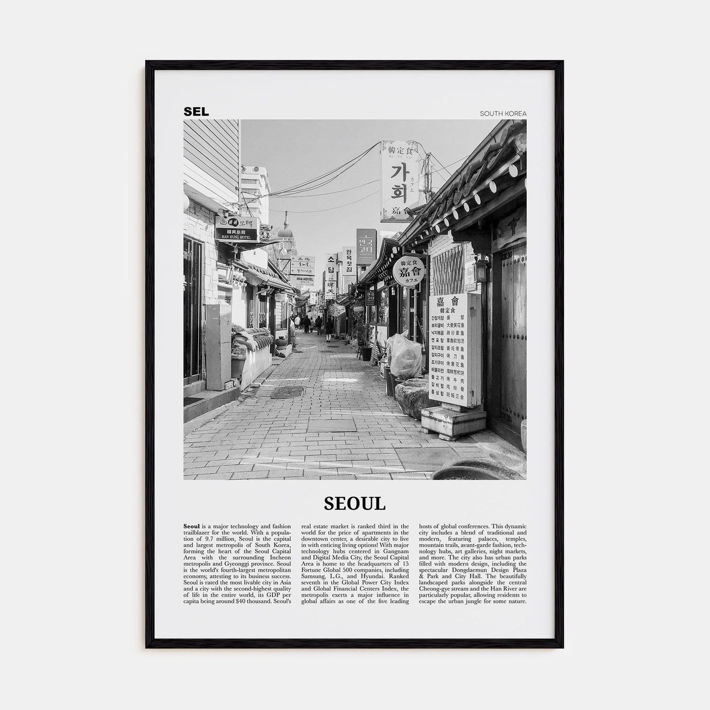 Seoul Travel B&W No 1 Poster