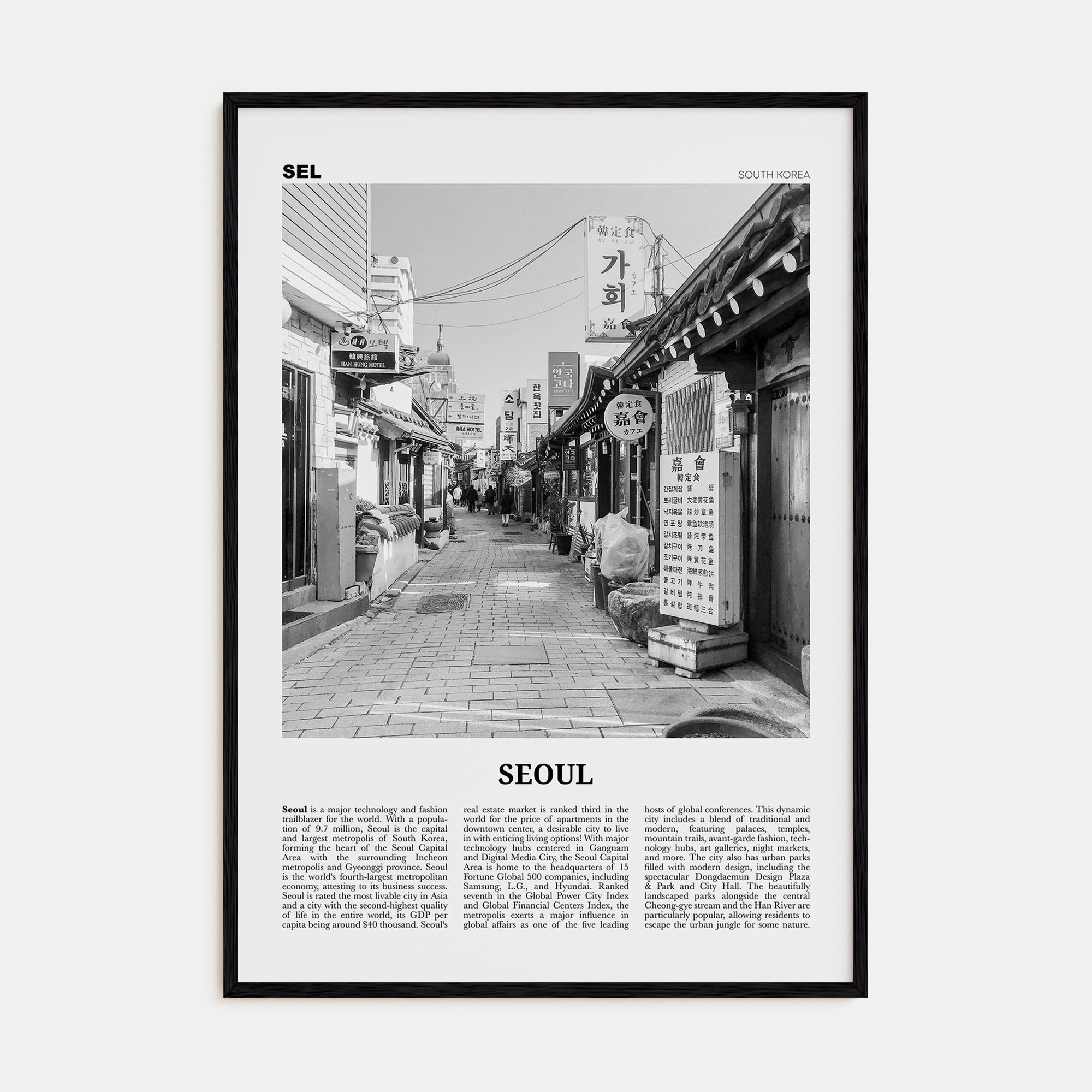 Seoul Travel B&W No 1 Poster