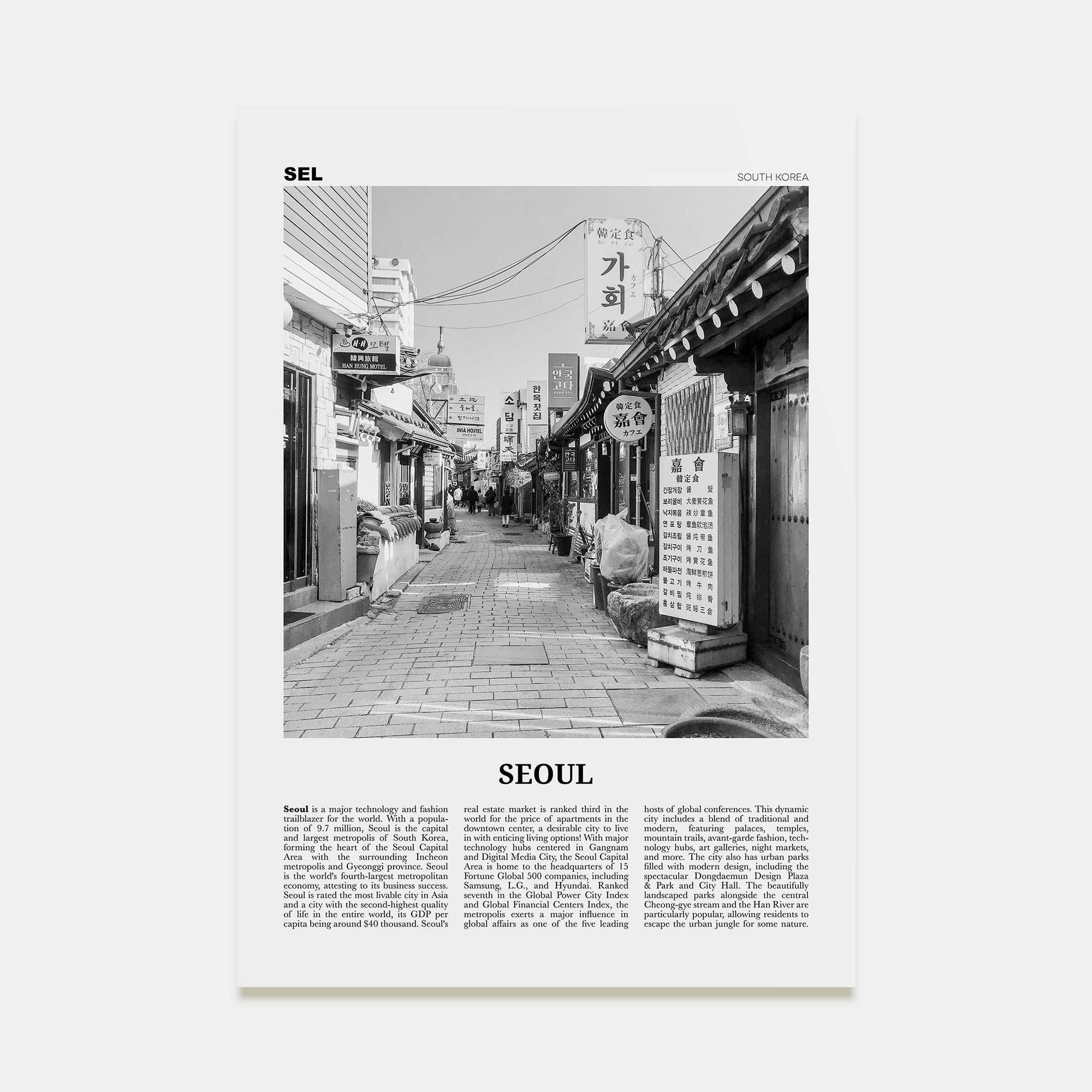 Seoul Travel B&W No 1 Poster